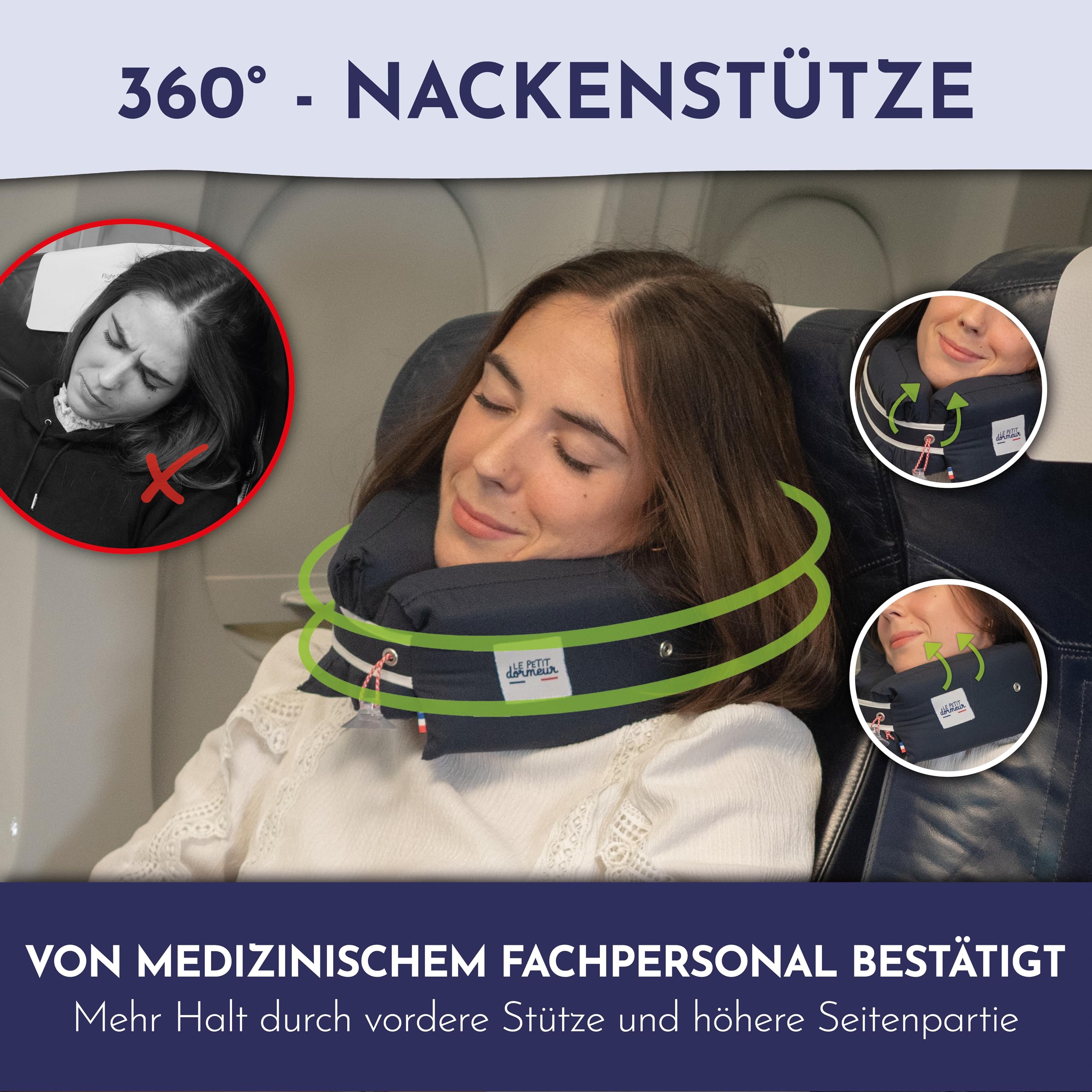 Nackenkissen Flugzeug – Ergonomisches 3-in-1 Nackenhörnchen & Flugzeug Kissen – Ultra Bequemes Reisekissen – Praktisch & Kompakt – Maschinenwaschbar