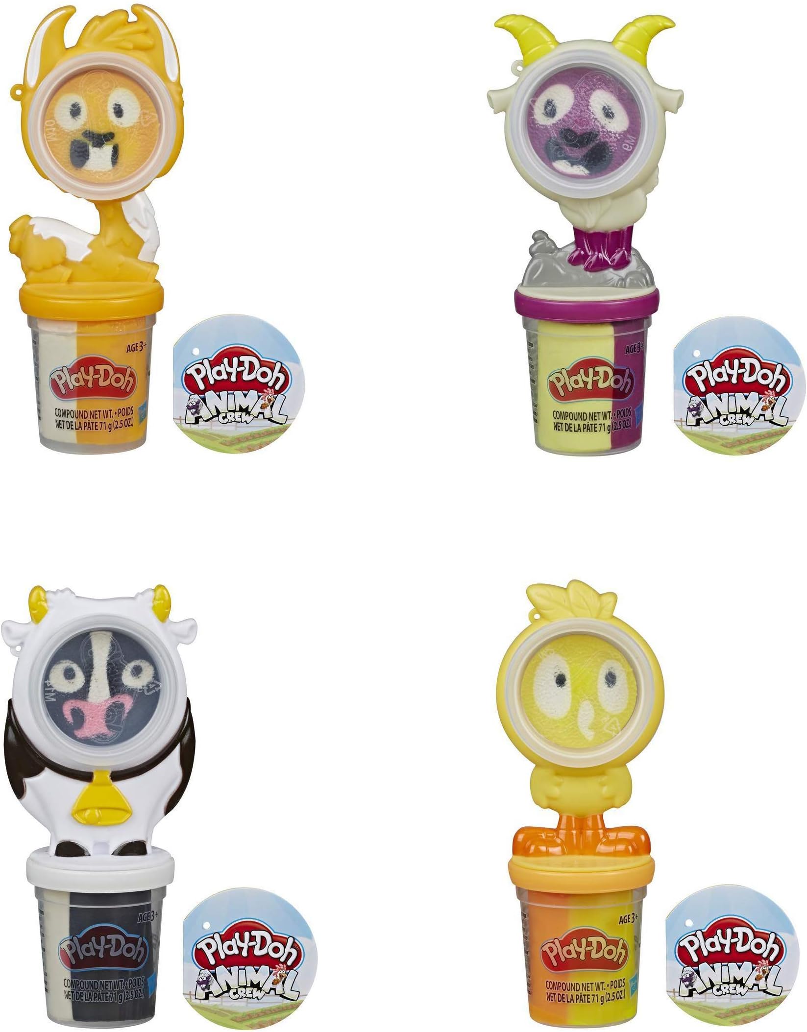 PD Play Doh Animal Crew Can Pals Bundle: Llama Toy, Cow Toy, Chicken Toy & Goat Toy
