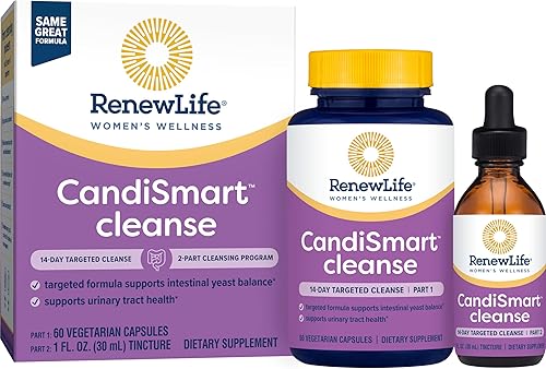 Renew Life Adult Cleanse CandiSmart - Programa de limpieza de levadura de 15 días - Kit de 2 partes - Sin gluten y lácteos - 60 cápsulas