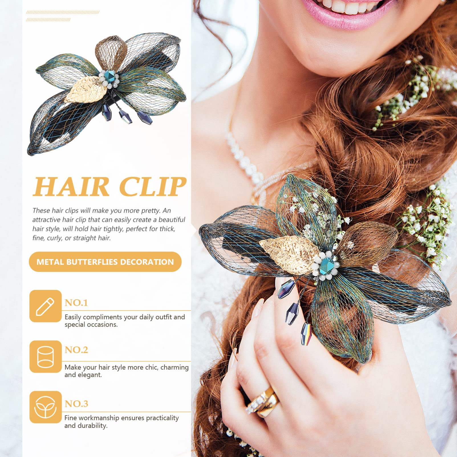 FOMIYES 5 Piezas Horquilla De Alambre De Cobre Peluquero Pinzas De Mandíbula De Cocodrilo Pasador De Pelo Mariposas Pasador Mariposas Cabello Flor De Diamantes De Imitación Primavera Niño