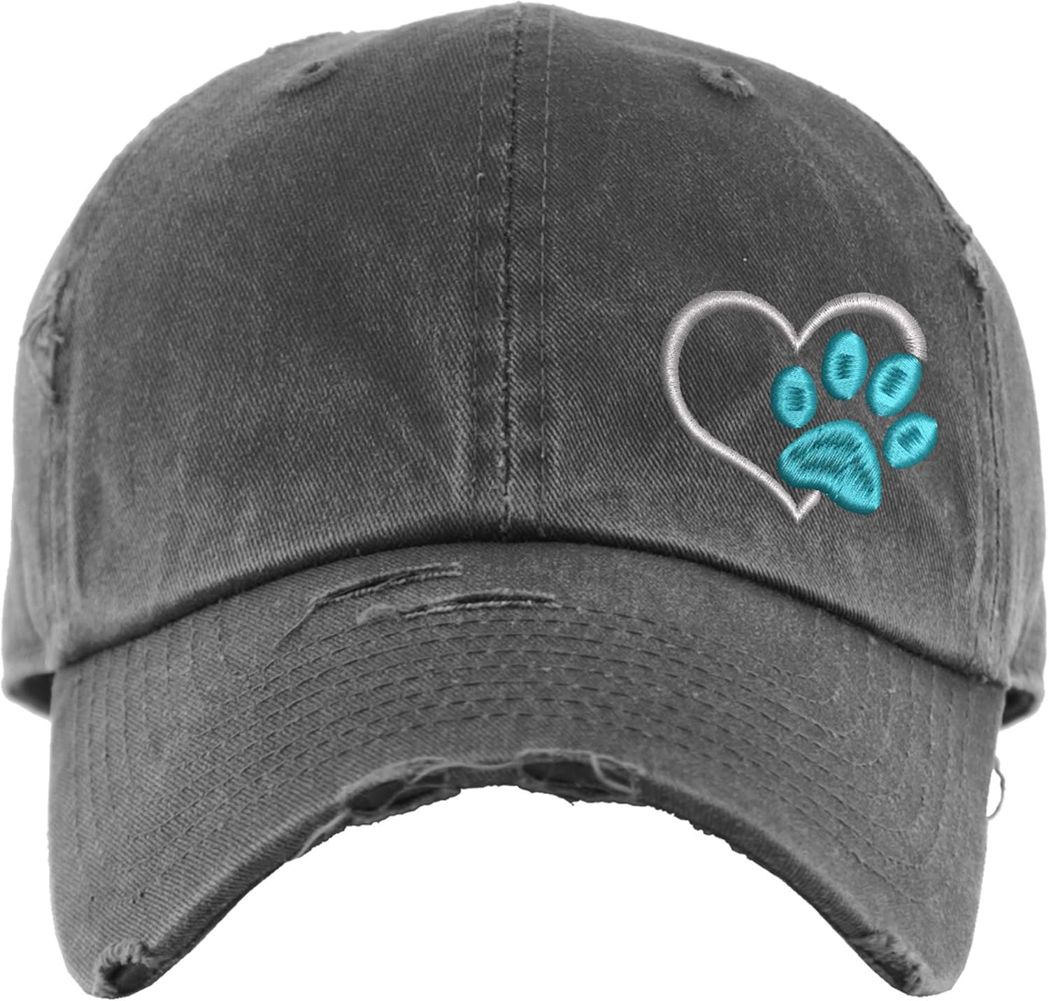 Paw Print Hat with Heart | Distressed Baseball Cap or Ponytail Hat | Dog Mom Gift | Animal Lover