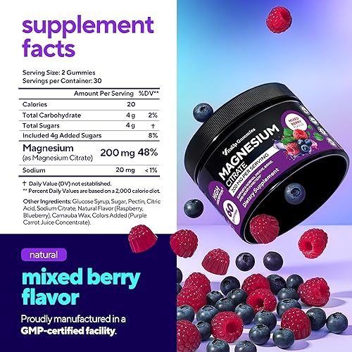 Miniatura 2 de Gomitas de citrato de magnesio de 200 mg  Gomitas de magnesio de alta absorción para mujeres y hombres  Suplemento masticable para adultos para