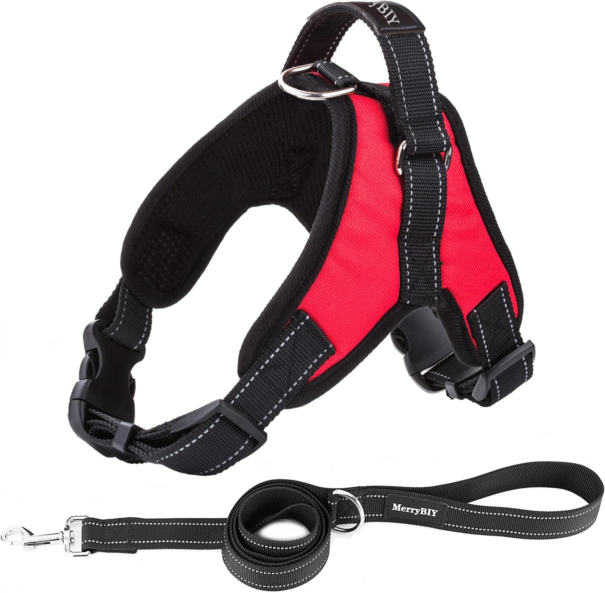 MerryBIY Big Dog No Pull Chest Harness Vest Adjustable Soft Padded Breathable Saddle Style with Handle for Dogs Pets Outdoor Walking Trainning Sport Safety Collar Harness (Size L, Red)