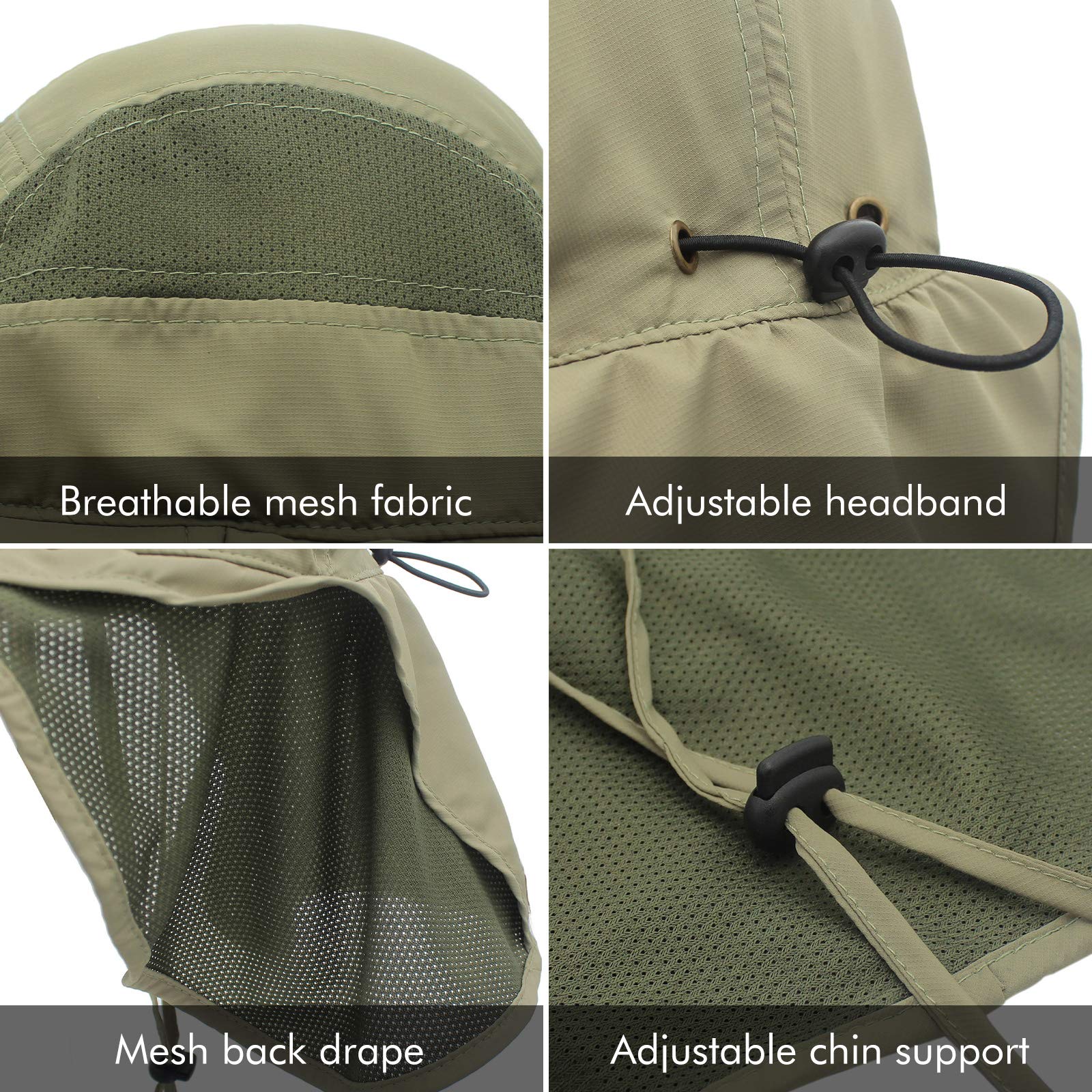 Sombrero de ala ancha con solapa ajustable para el cuello, UPF50+ para senderismo, caza, pesca, sombreros para hombres y mujeres, Verde Armada (ArmyGreen) 4