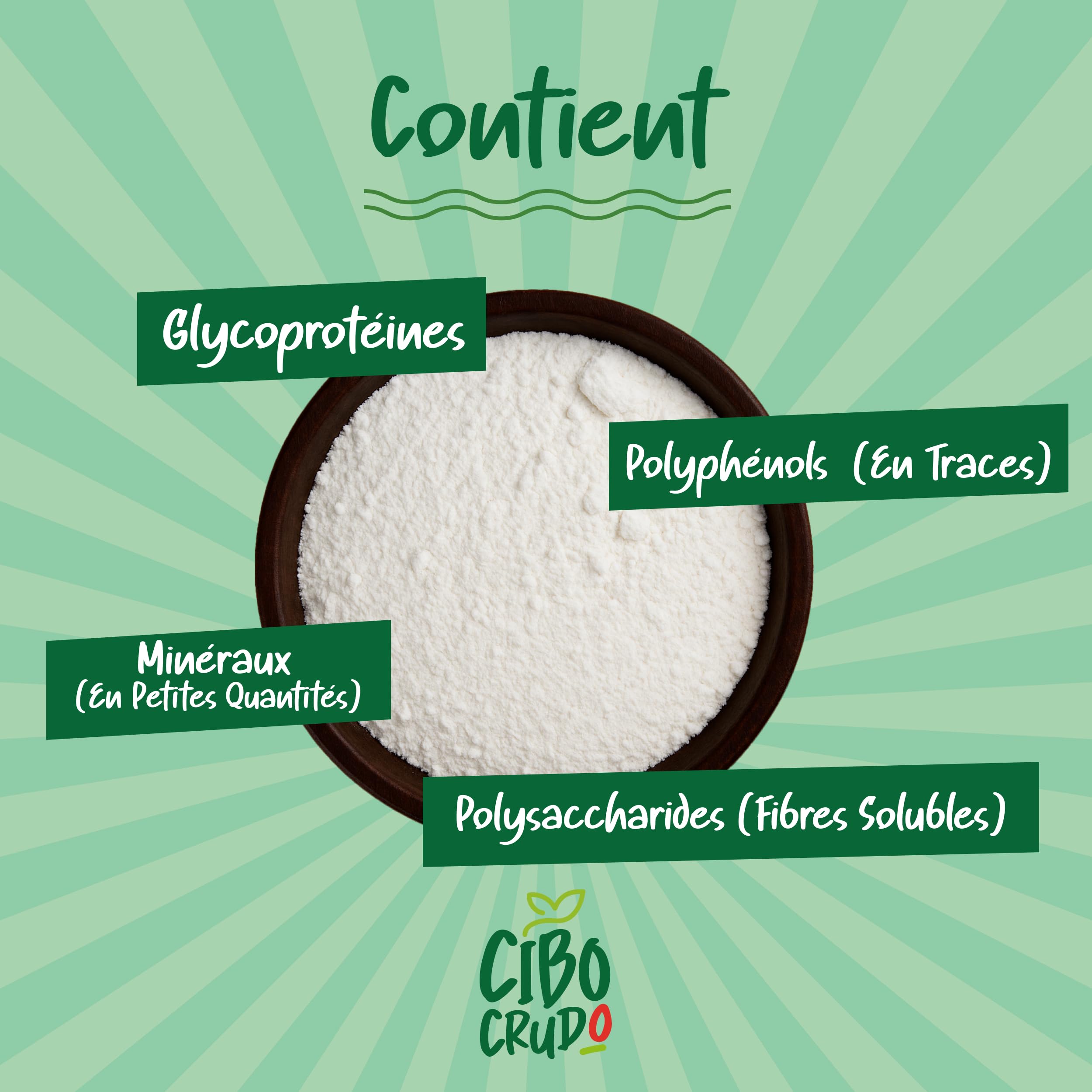 CiboCrudo Gomme Arabique Bio - 500g. Fibre Alimentaire d'Acacia Riche en Fibres (85%) et Sans Sucres. Fibre Soluble Végétaliennes Excellentes pour es Régimes Cétogènes et la Digestion.
