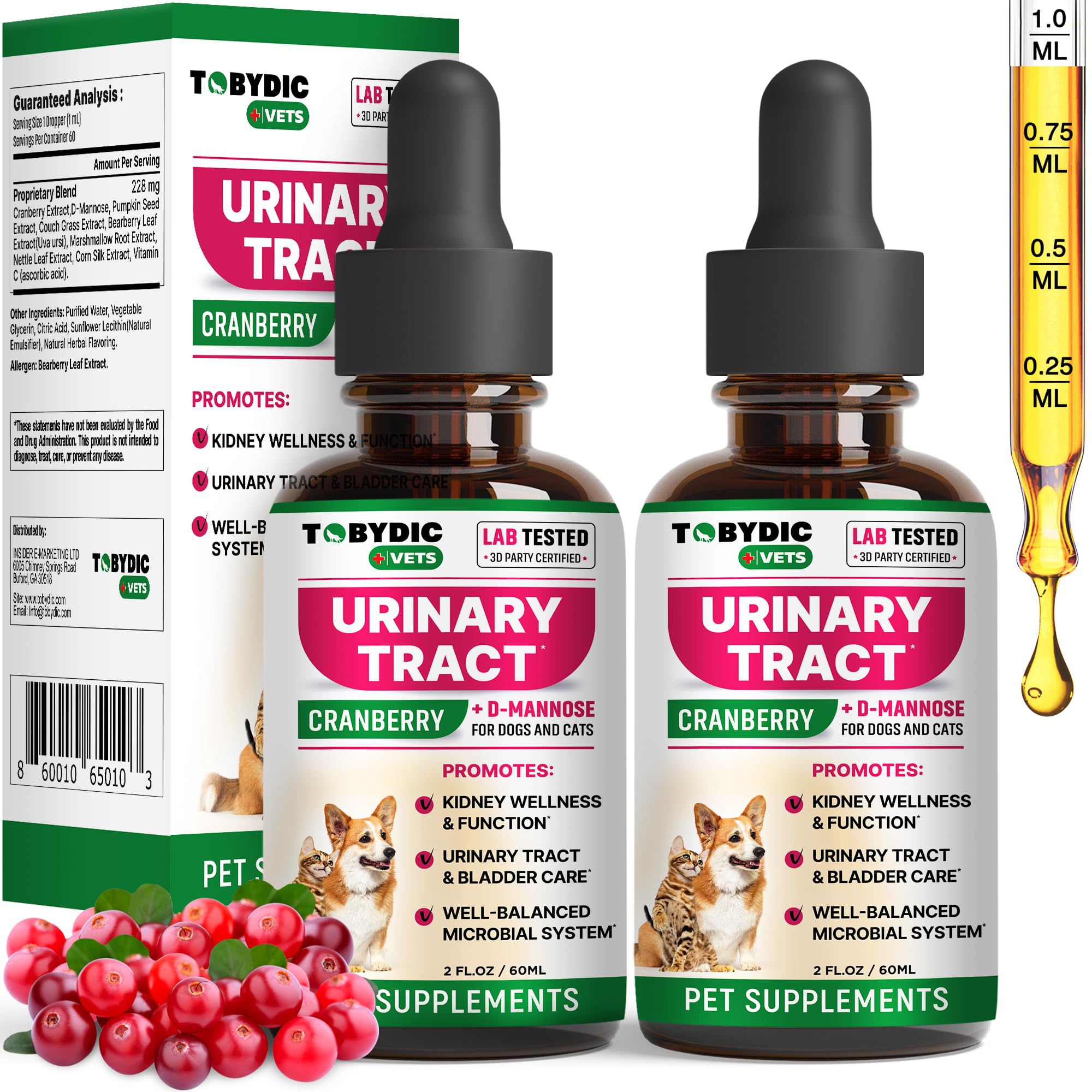 Cat & Dog UTI Treatment & Urinary Tract Infection Remedy with Cranberry & D-Mannose - Feline Natural Medicine for UTI Relief - Kidney + Bladder Support Supplement - Pet Renal Health — Amazon image 8