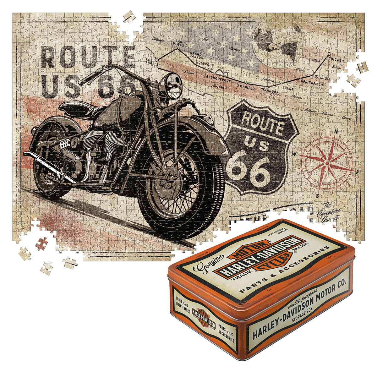 Plaque Métal Vintage Route 66 - Déco Moto Rétro 20x30 Cm - Idée Cadeau Fan De Bikers