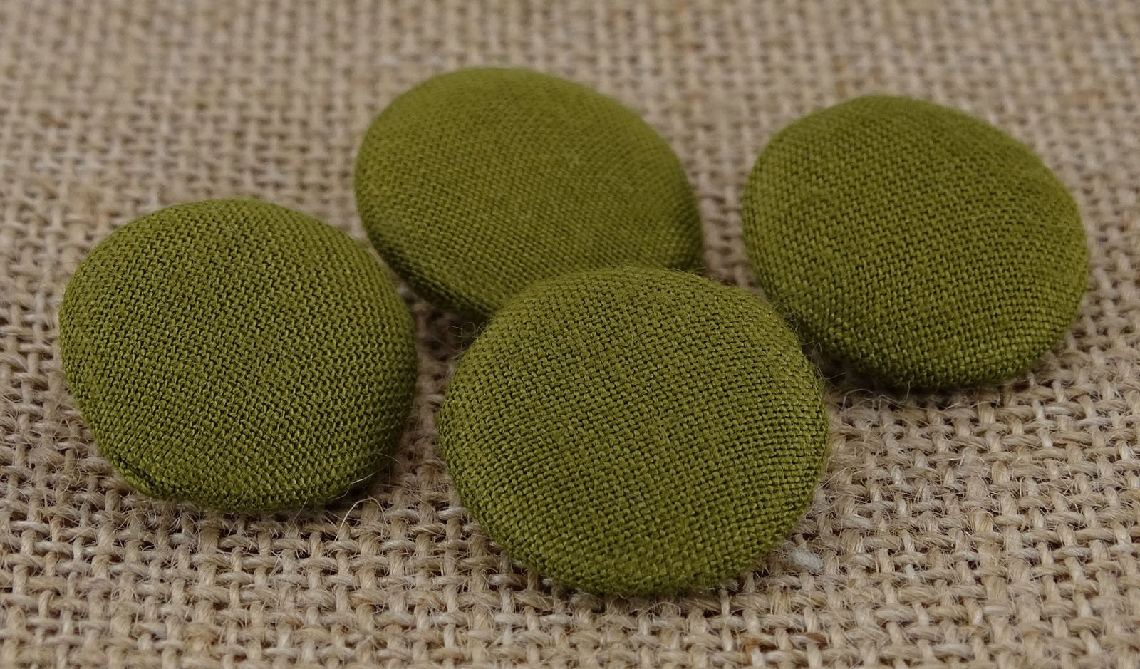 Decorative Round Rayon Fabric Covered 2 Holes Dark Olive Green Buttons Sewing Craft - Pack of 12 Pieces