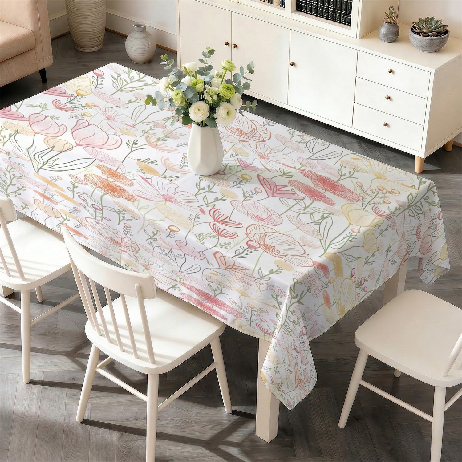 Nappe fleurs de prairie anti-tache et lavable en polyester pour table rectangulaire 100x140