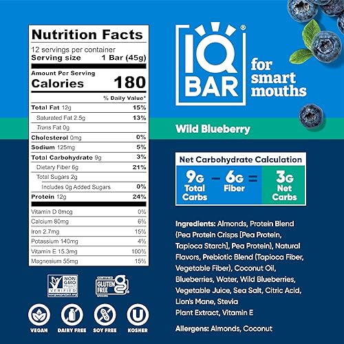 Miniatura 5 de IQBAR Barras de proteína Keto Brain and Body – Nuez de plátano y arándano silvestre – 12 barras energéticas – Barras de proteínas bajas en