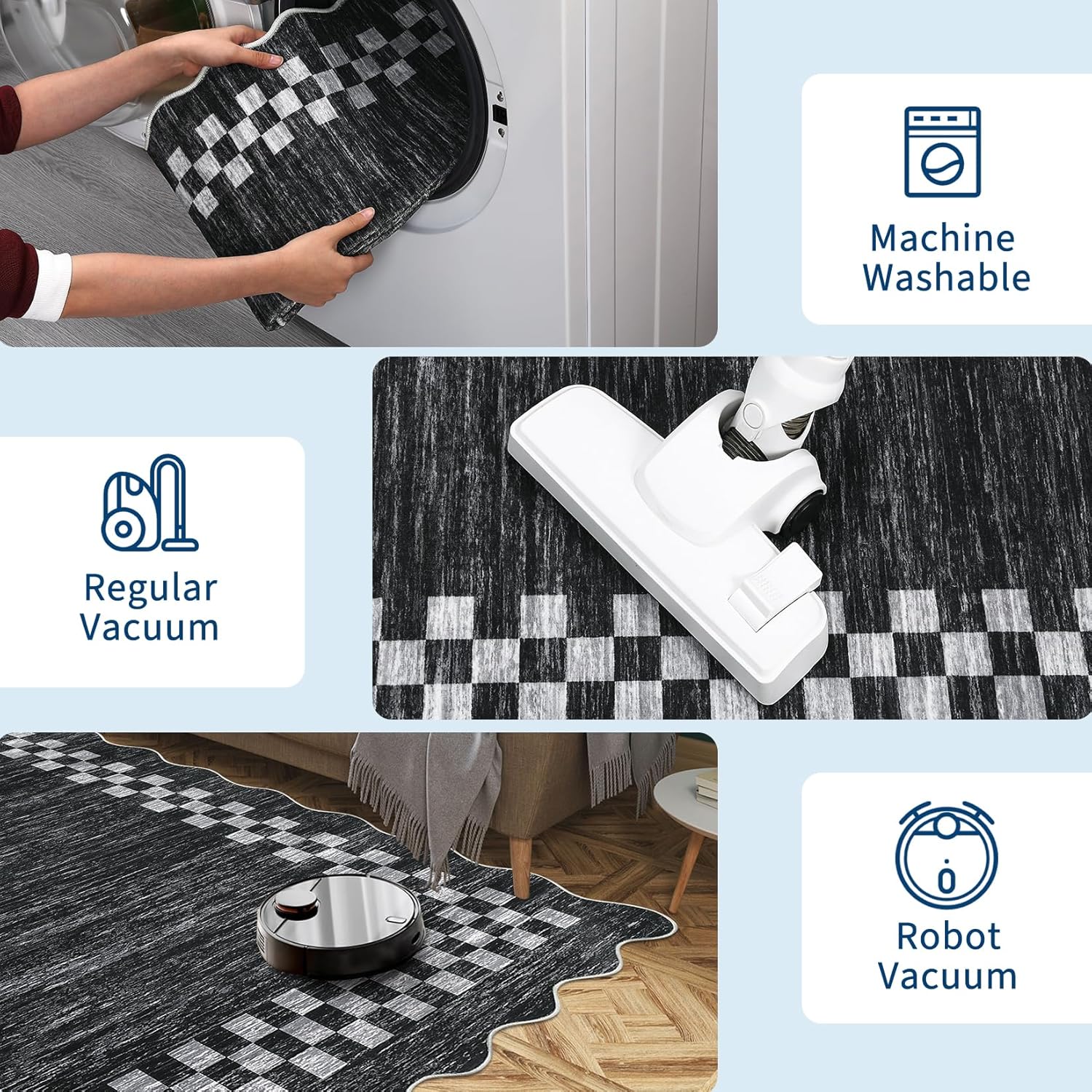 Garvee Scalloped Area Rug for Living Room 4x6 Machine Washable Non Slip Scalloped Rug Low Pile Neutral Soft Carpet Geometric Bordered Stain-Resistant for Bedroom Nursery Office Playroom, Grey
