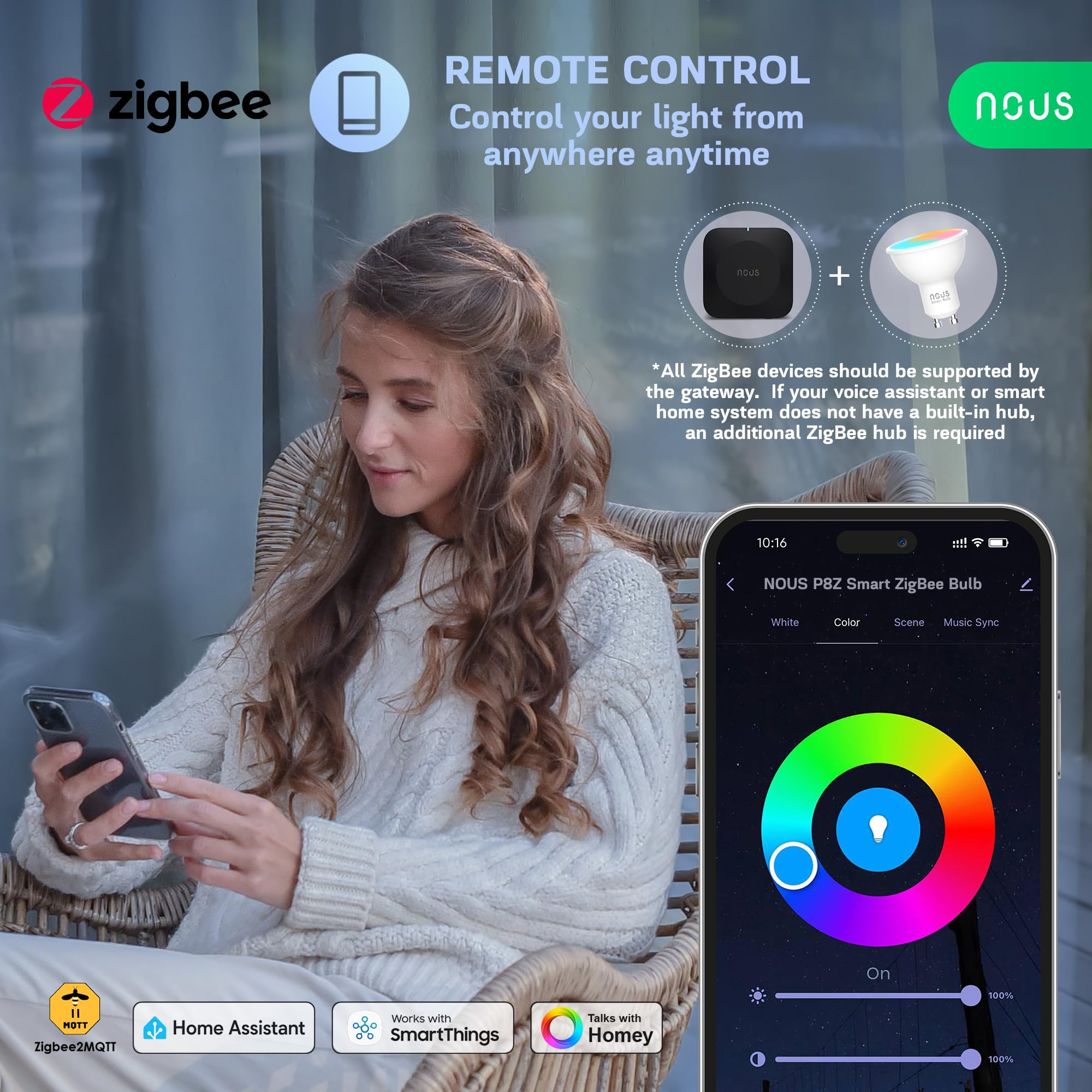 NOUS Lampadina LED Intelligente P8Z ZigBee 3.0 GU10 RGB, 3 Pack, 420Lm, 4,9W, 16 Milioni di Colori, Bianco Regolabile da 2700K A 6500K, Compatibile con Alexa e Google Home, Richiede un Hub ZigBee