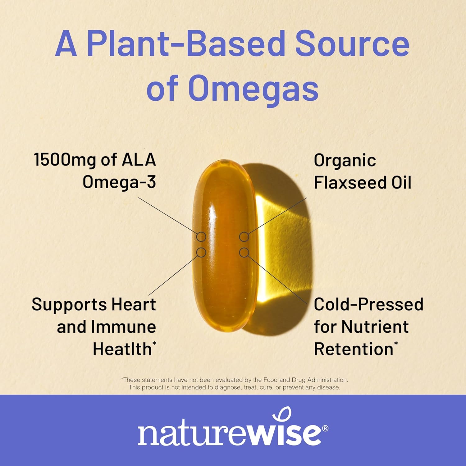 NatureWise Flaxseed Oil 3000 mg, Fish Free Omega 3 with 1500 mg ALA, Dietary Supplement for Immune Health Support - Organic, Cold Pressed, Non-GMO - 90 Softgels[30-Day Supply] - Image 4