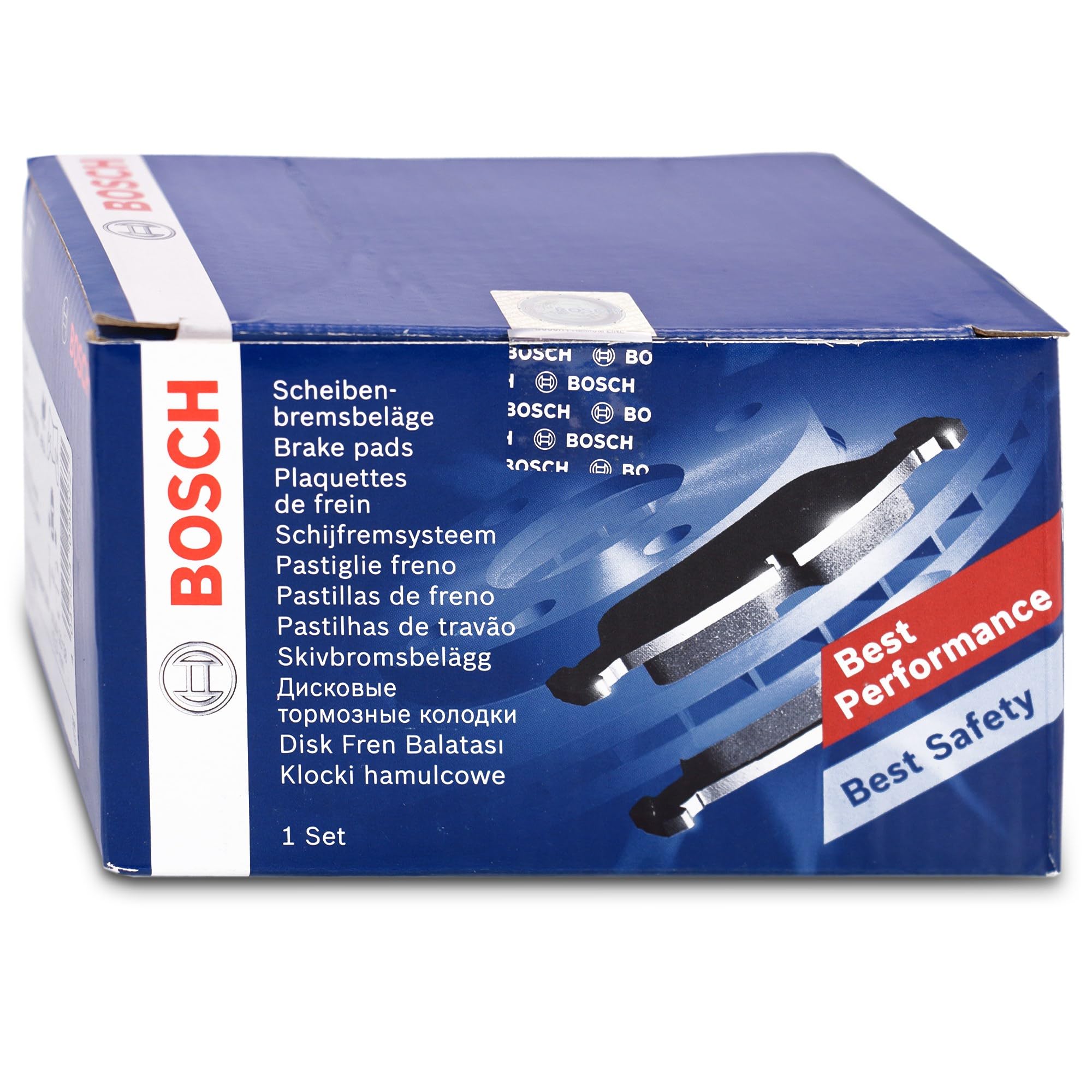 Bosch BP448 Remblokken auto vooras, Bosch-kwaliteit, minder geluid en stof, ECE-R90-gecertificeerd, kopervrij, 1 set van 4 remblokken