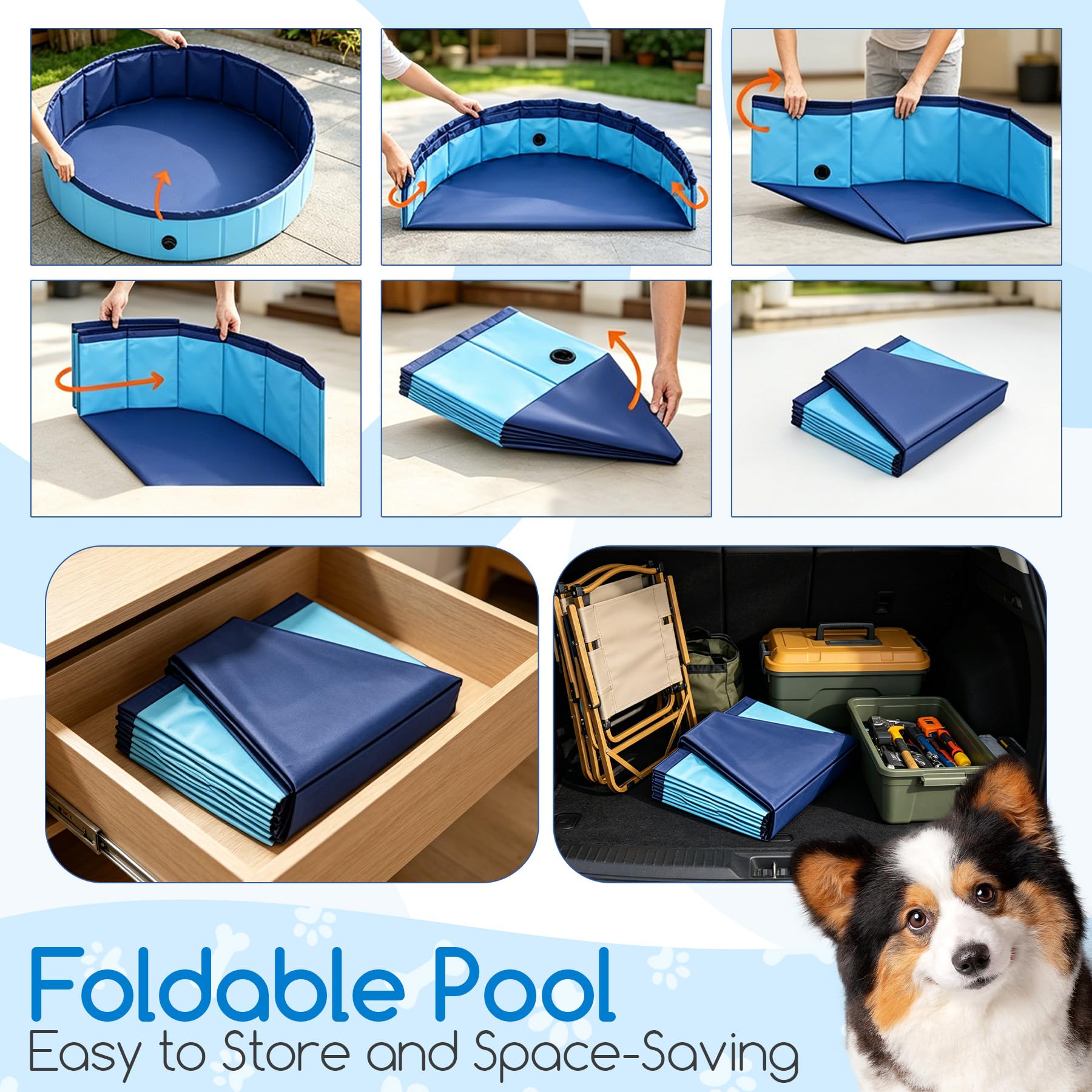VEEKAY Hundepool Faltbar,100 x 30CM Hundepools für Kleine,Mittelgroße,Zusammenklappbarer Robuster Wasserdichter Schwimmpool für Kleine,Schnelle Entwässerung,Anti-Rutsch Badewanne