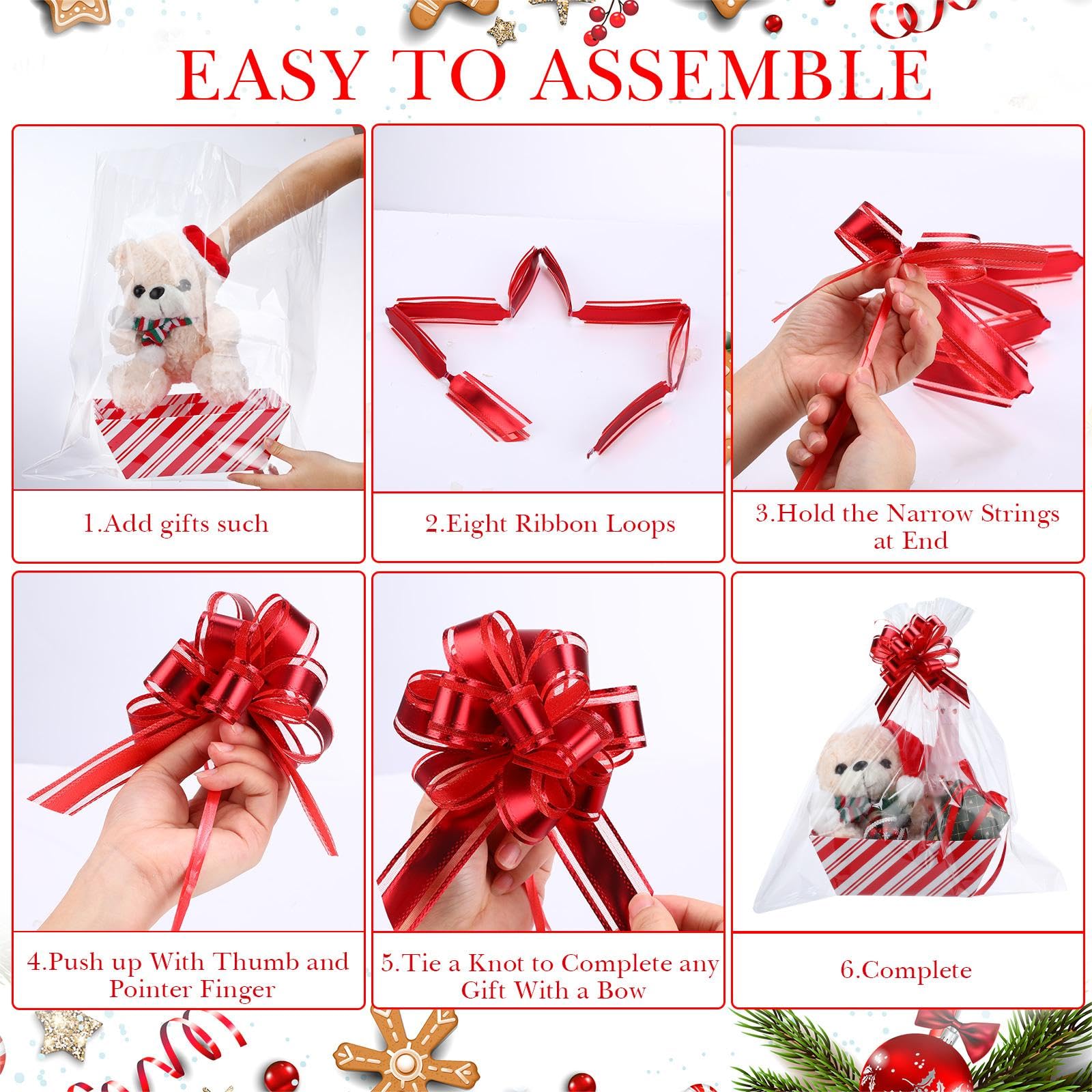 Il kit di 44 cesti regalo vuoti, include 12 cesti regalo vuoti, 12 sacchetti di plastica per cesti regalo e 20 fiocchi da tirare per matrimoni, Ringraziamento, Natale, feste, confezioni regalo (rosso,
