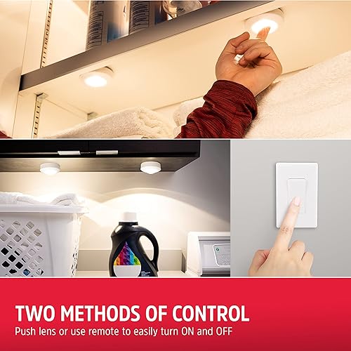 Miniatura 3 de Energizer Luces LED de disco, control remoto de interruptor de pared, paquete de 2, funciona con pilas, iluminación debajo del gabinete, luces