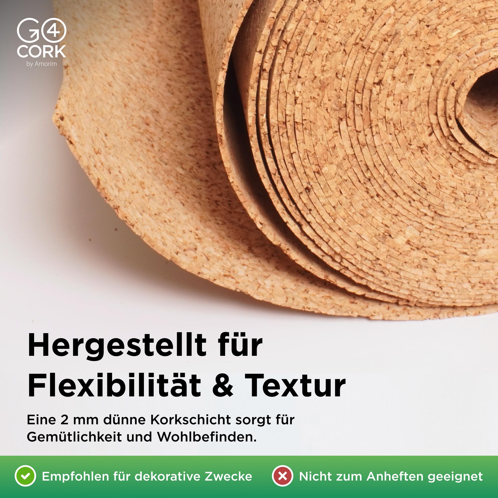 Go4Cork Extra große Korkrolle - 50 cm x 8 m | Doppelseitige Premium Öko- Kork Rolle | Vielseitig einsetzbar für Basteln & Zuhause, Klassenzimmer & Büro Deko | Rutschfest und leicht verwendbar