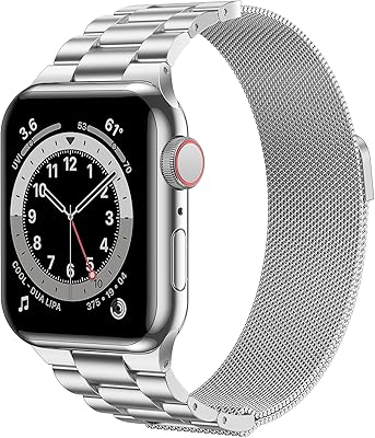 Wolait Stainless Steel Band Compatible with Apple Watch 49mm 45mm 44mm 42mm,Upgraded Metal Mesh Adjustable Magnetic Loop Replacement Bands for iWatch Series 8/7/6/5/4/3/SE,42/44/45/49mm Silver