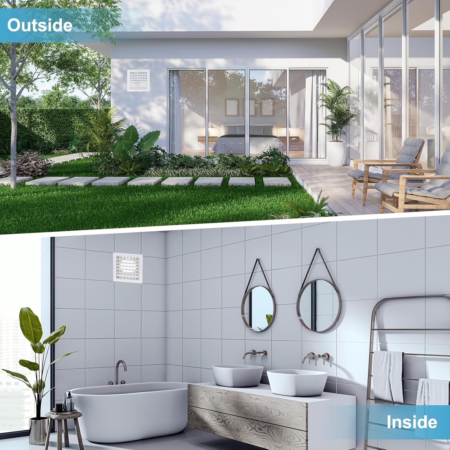 PATIKIL 12 x 12 Inch Square Vent Cover, 10 Inch Dia. Air Supply Louver Grille Ceiling Adjustable Air Diffuser with Square-to-Round Adapter for Home Office Bathroom Vent Duct, White