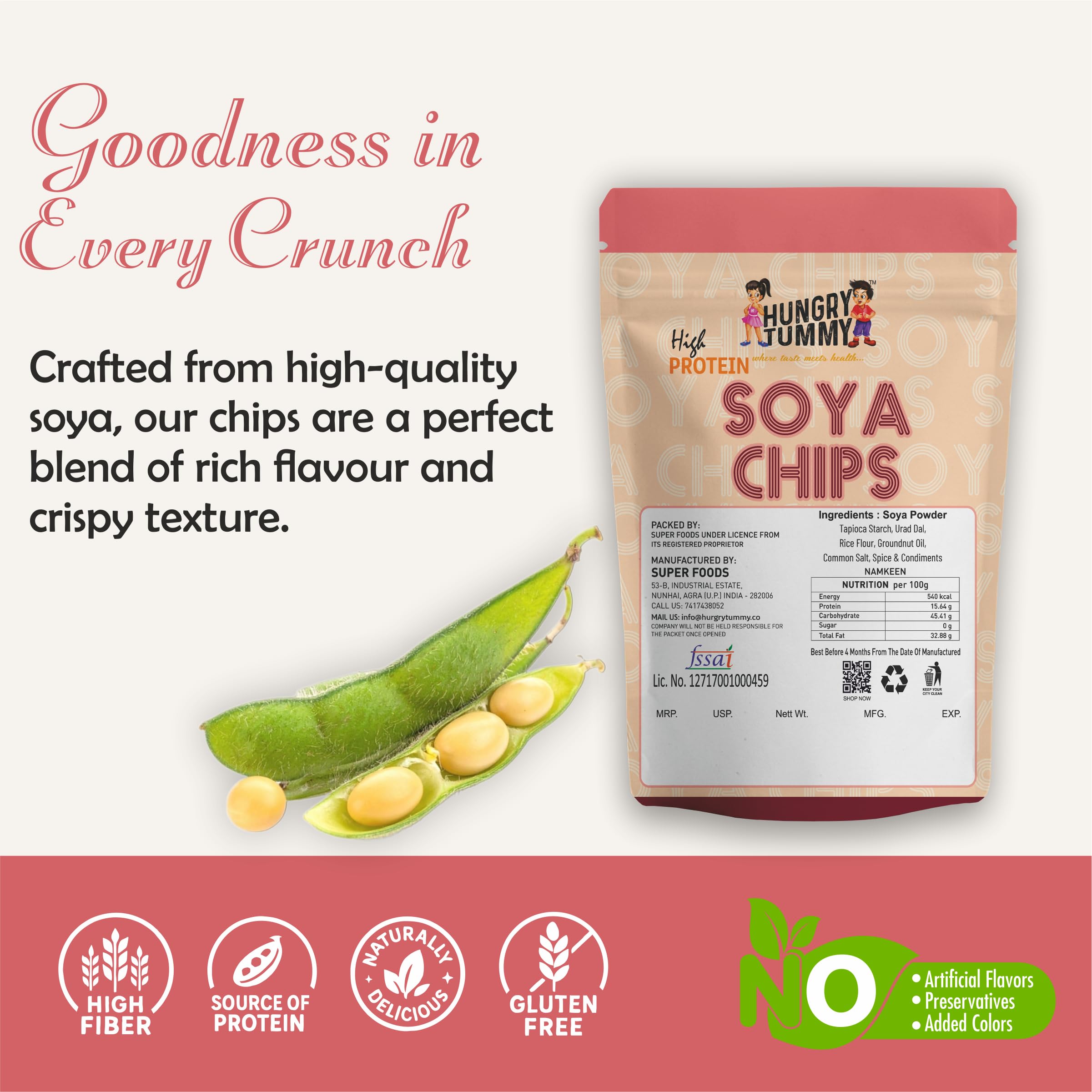 Hungry Tummy High Protein Chips Combo – Soya Chips & Oats Chips | Healthy Guilt-Free Snacking | High Fiber | No Artificial Flavours or Preservatives | Crispy & Tasty | Vegan Snack | 100g Each 2