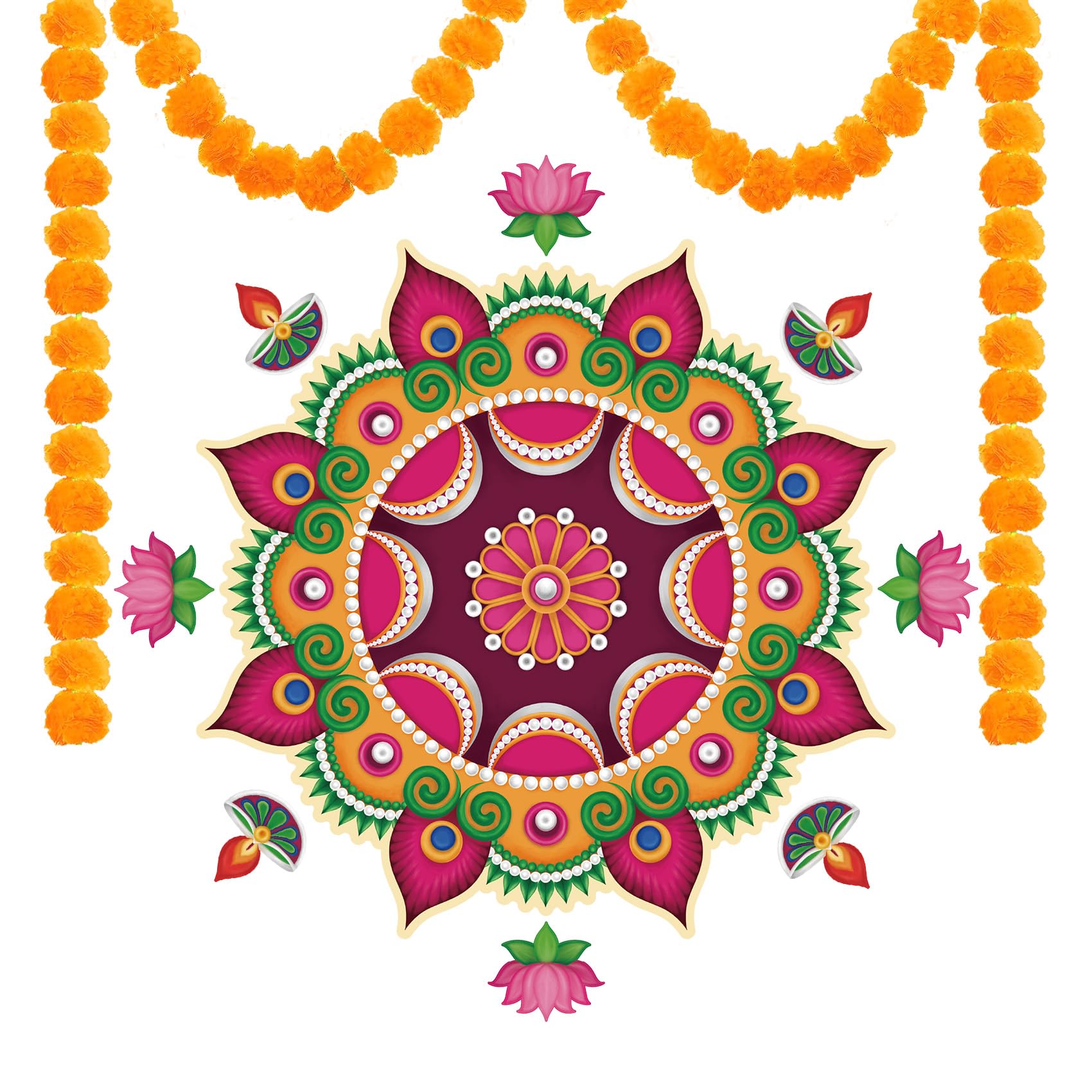 Handgemachte Rangoli Blumen Design - 8" Boden & Wand Dekoration