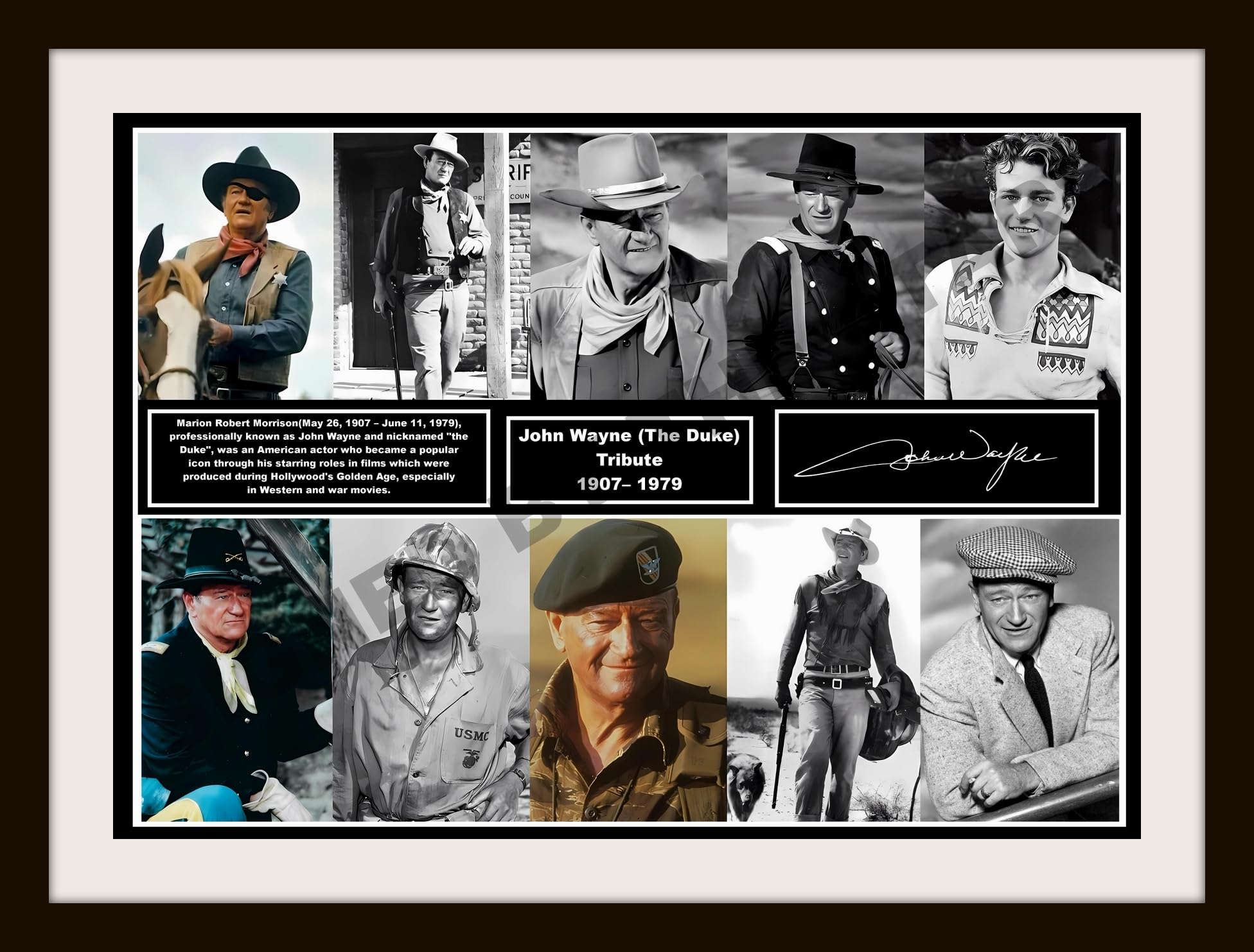John Wayne Tribute Signed/Autographed Print, 29.7 x 21 cm