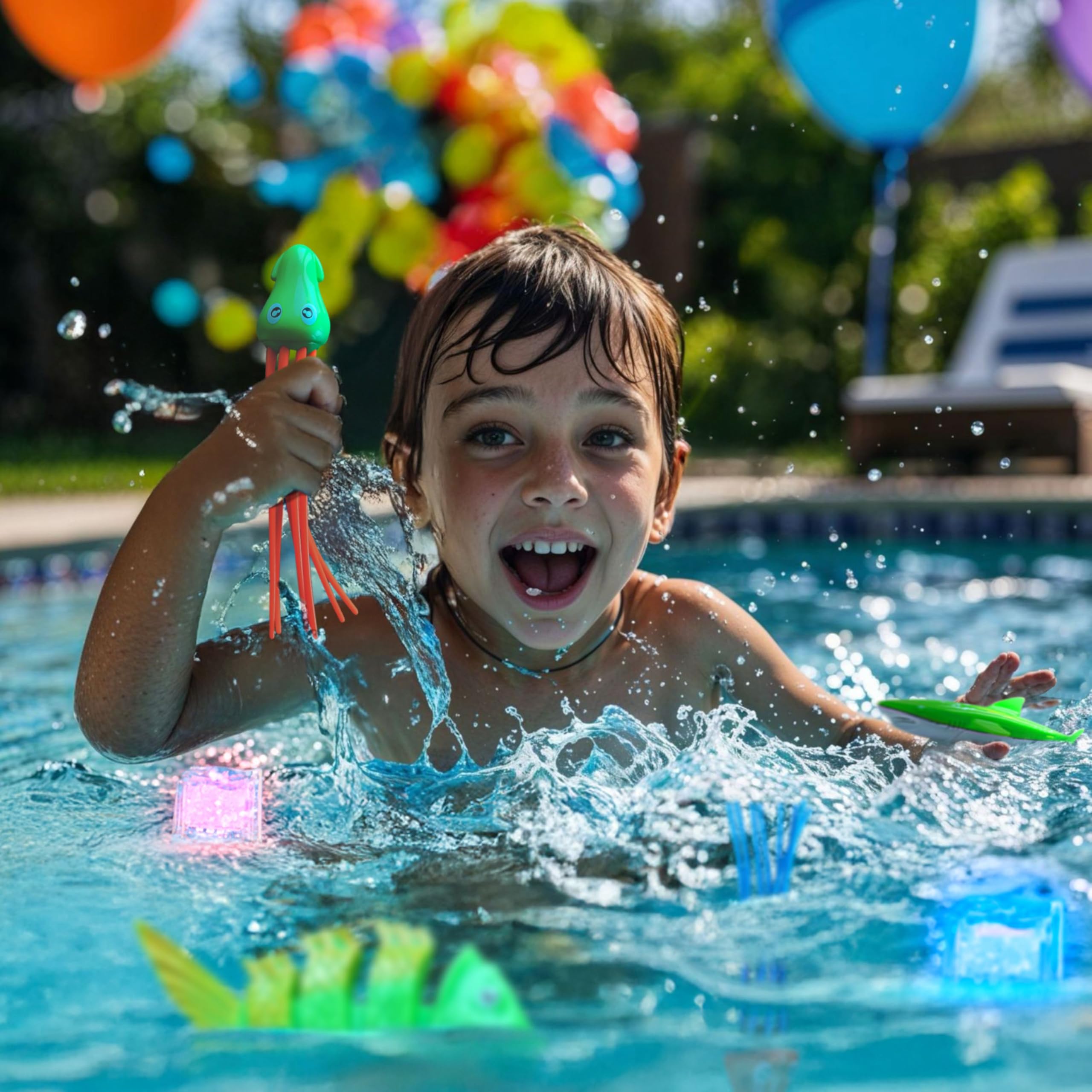 JoyX 35-Piece Diving Pool Toys Set for Kids Ages 4–12 – Includes LED Light Cubes, Goggles, Rings, Gems & Toypedo Bandits – Swim & Dive Training Set with Storage Bag for Pool Fun