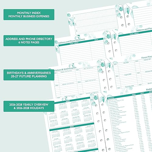 Miniatura 4 de Recambios de planificador 2026 – enero 2026 – diciembre 2026 – diciembre 2026, dos páginas por día, agenda diaria 2026, organizador encuadernado en