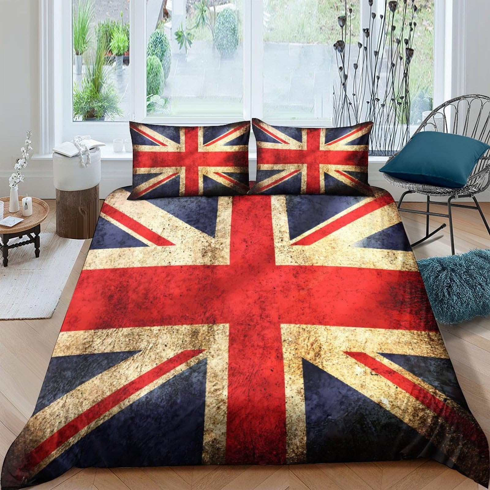 Ctjqhvkz Style-9 3D Printed Vintage Union Jack Fitted Sheet Microfiber Soft Breathable British Flag Mattress Cover For Bedroom Decor Single（135X200cm）