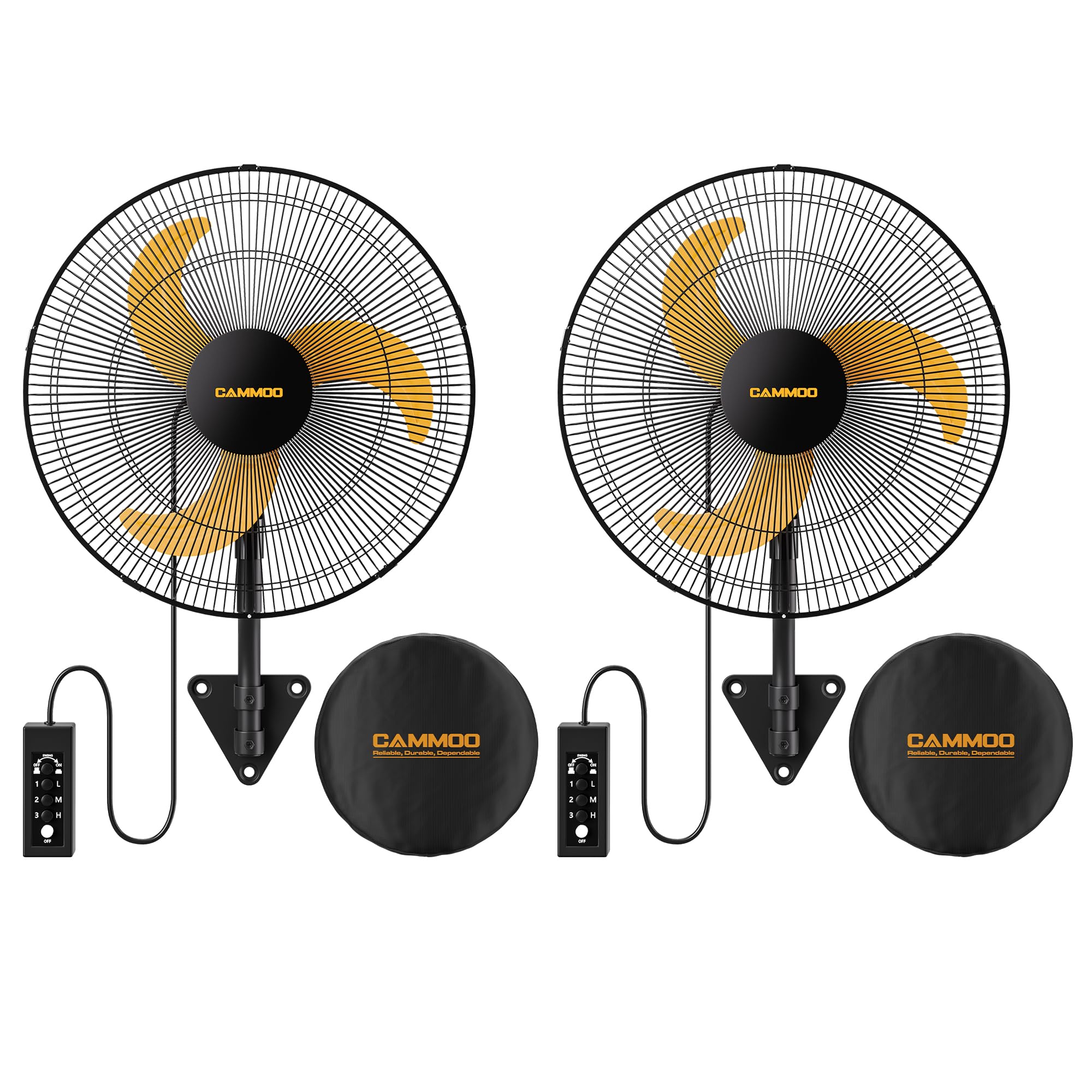 CAMMOO 18 Inch Wall Mount Fan Oscillating 2-Pack