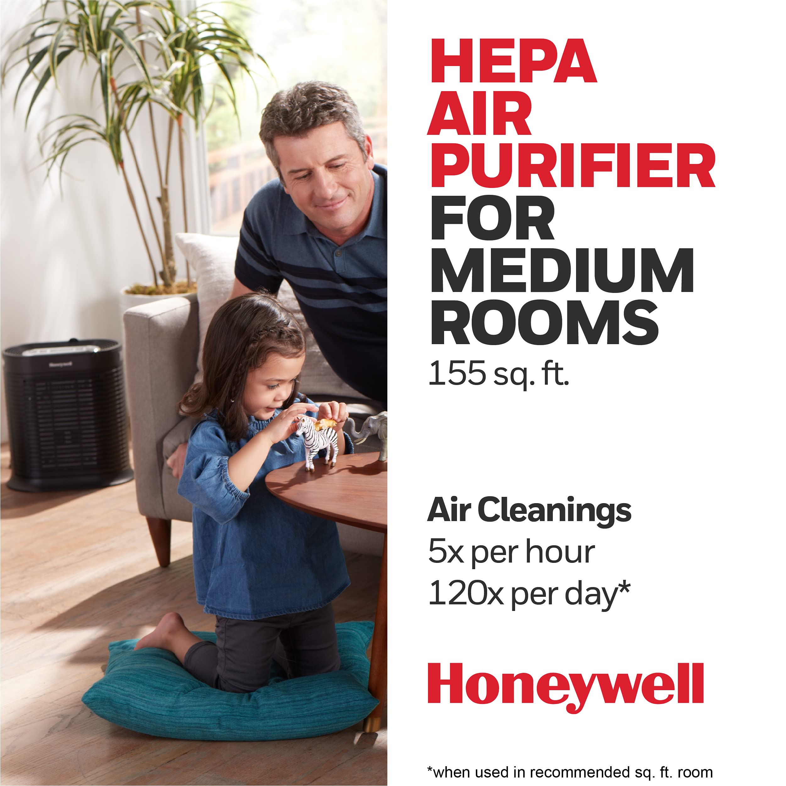 Honeywell HPA100 HEPA Air Purifier, Medium Room (155 sq. ft), Black Buy Online in United Arab