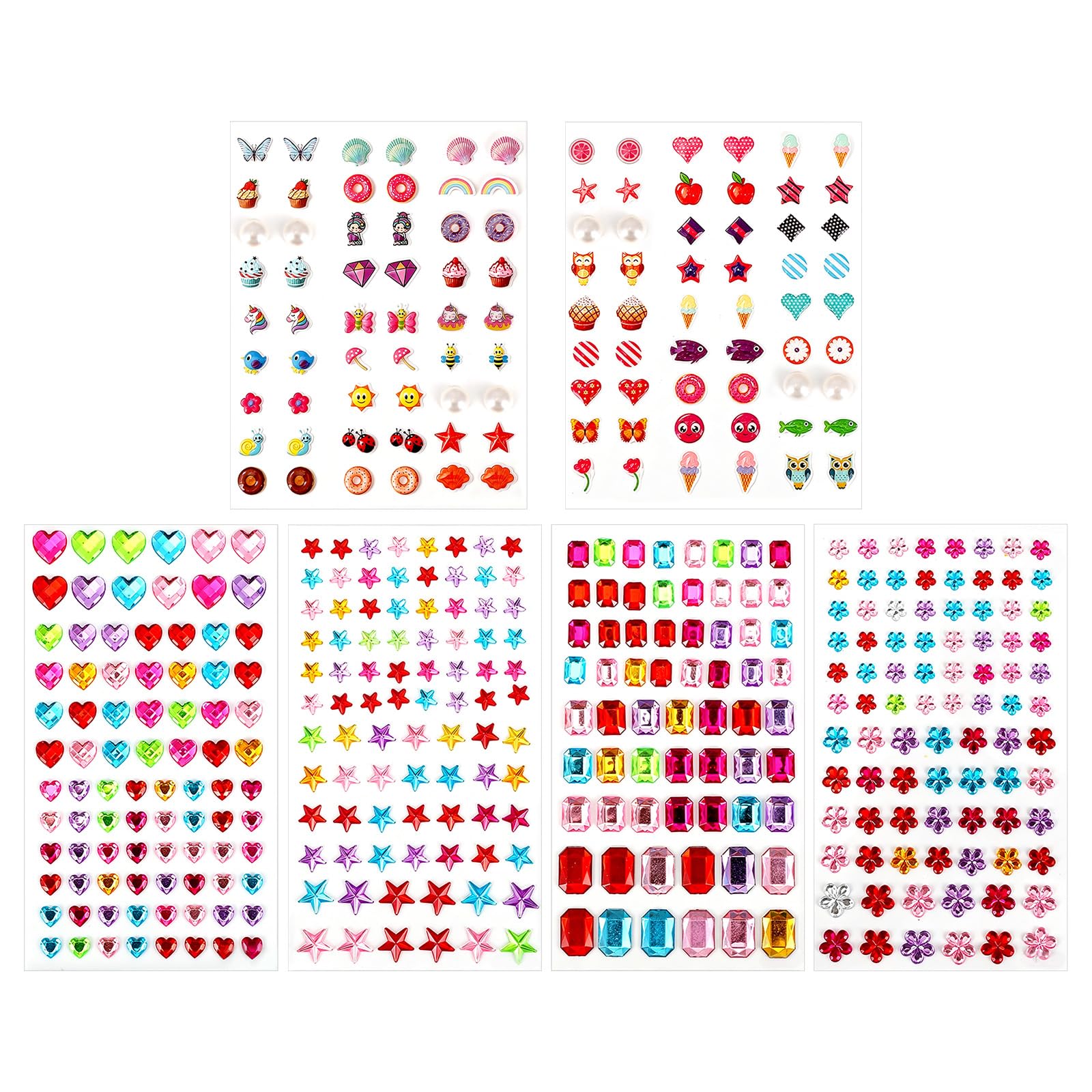 SAVITA 464pcs Stick on Earrings for Girls, 3D Gem Sticker Multiple Colors & Shapes Self-Adhesive Glitter Sparkle Stickers Earrings for Girls Teens DIY Craft and Dressing Up(6 Sheet)