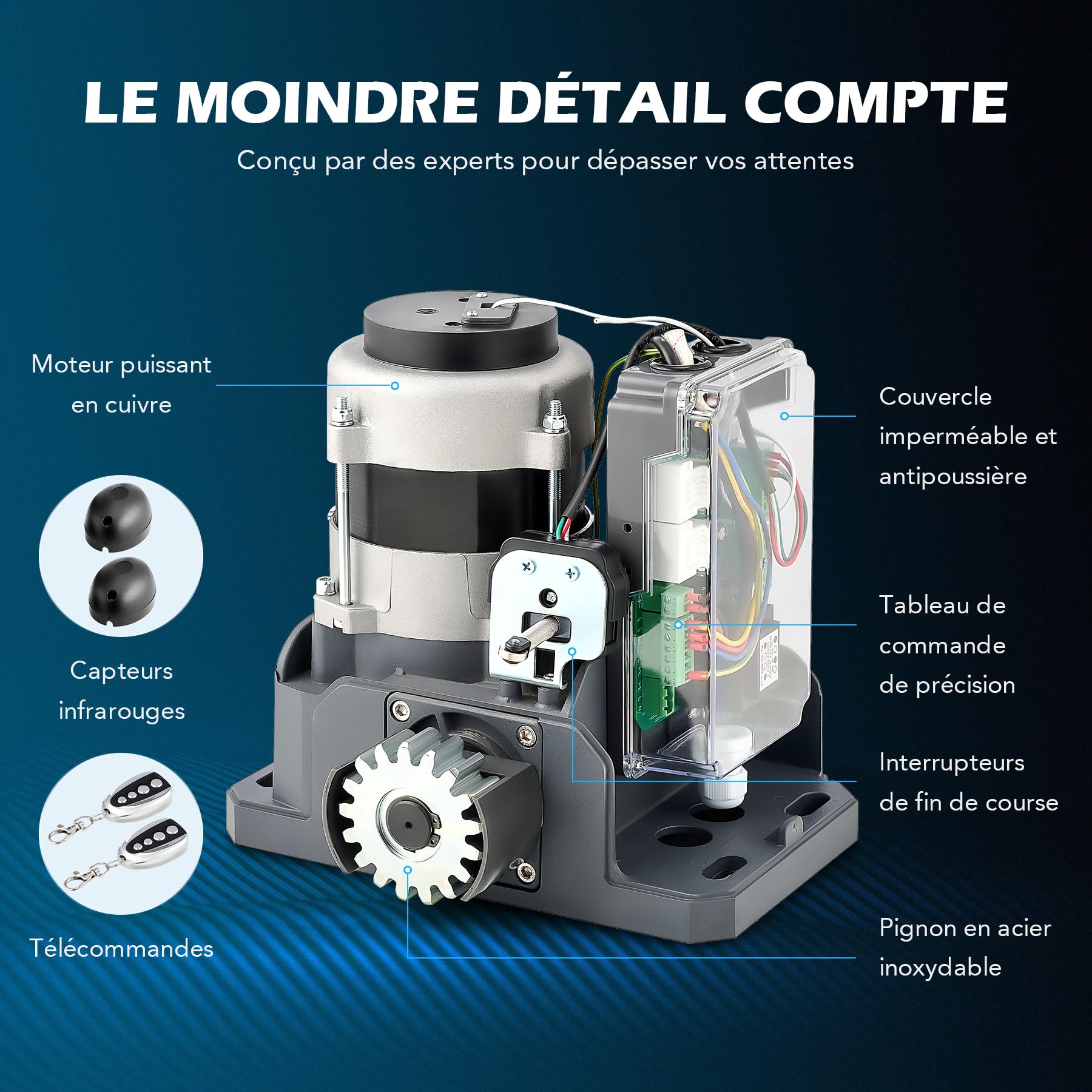 CO-Z 550W Motorisation Portail Coulissant 220V Capacité 1500KG 12M, Moteur Portail Coulissant Électrique Automatique avec avec 2 Télécommandes, 4m Crémaillères, Capteurs Infrarouges