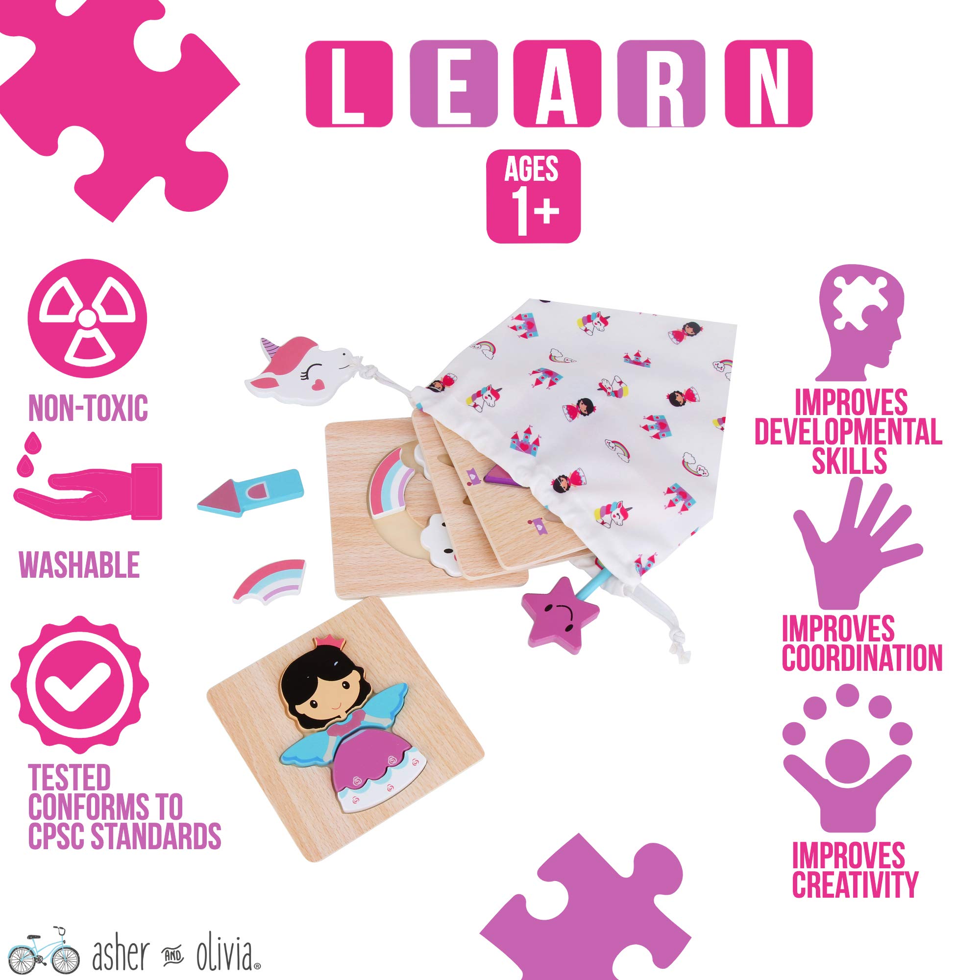 Princess Jigsaw Puzzle and Wand Set - Storage Bag Included - Rainbow, Unicorn and Castle Set - Puzzle for Toddlers 1-3 - Image 4