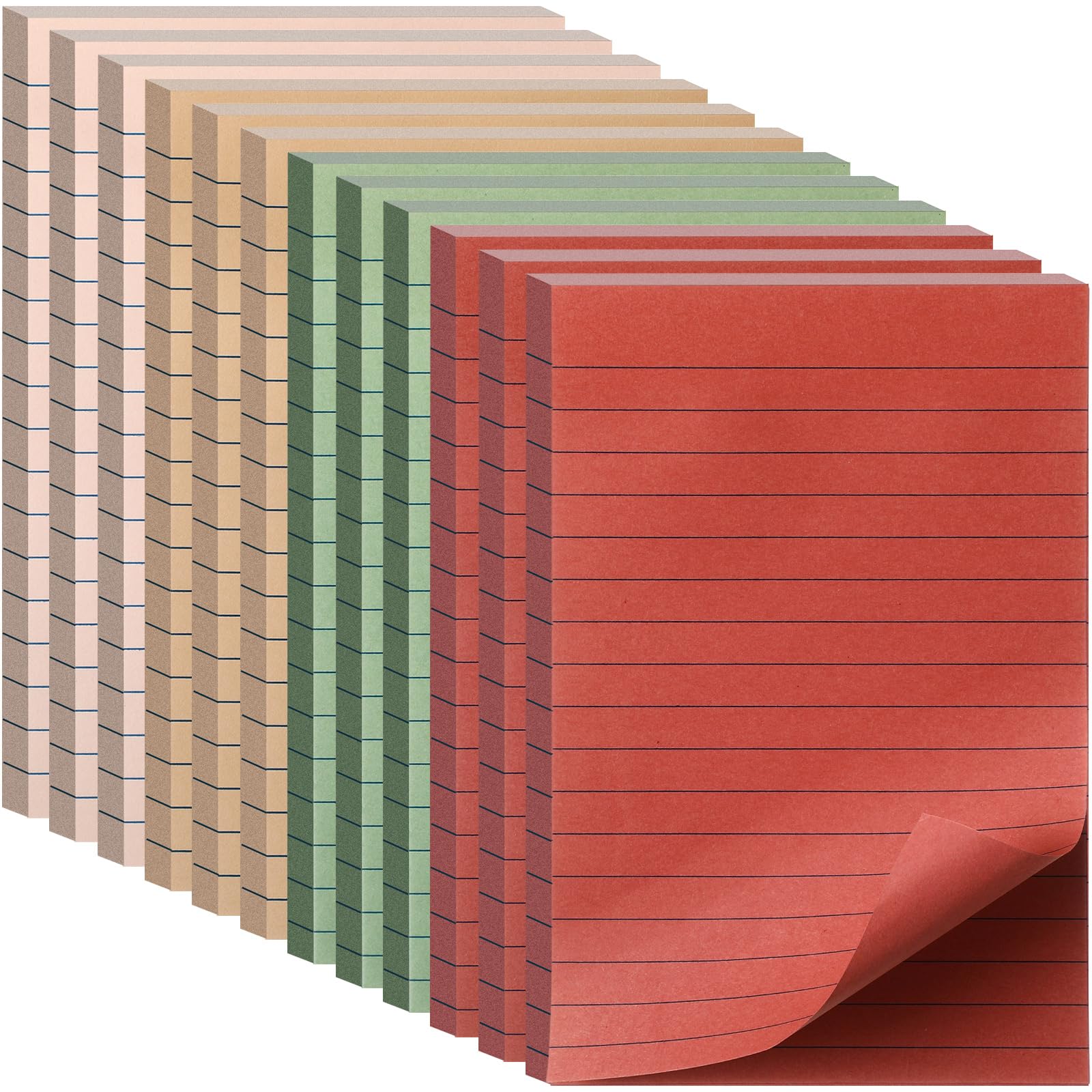 AmazingSpark 12 Blöcke Boho-Haftnotizen, 10,2 x 15,2 cm mit Linie, liniert, selbstklebend, Boho-Bürobedarf, Vintage-ästhetisches Schulzubehör, 50 Blatt/Block (Retro-Farbe)