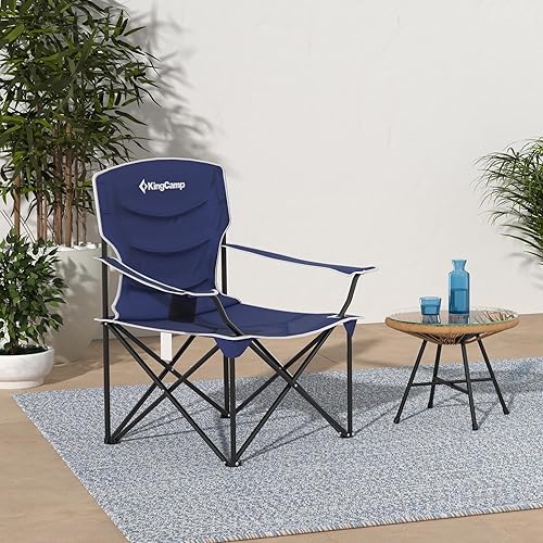 Miniatura 2 de KingCamp Silla de campamento acolchada grande para adultos plegable de gran tamaño con bolsillo lateral, azul profundo