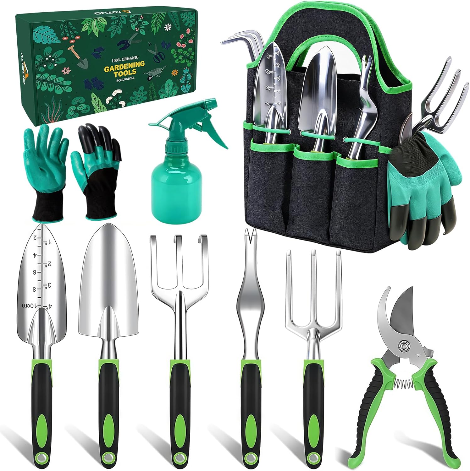 Garden Tools Set - Rust-Proof Aluminum Gardening Tools Set with Organizer Handbag, Durable Garden Tool Set - Gardening Gifts for Women and Men