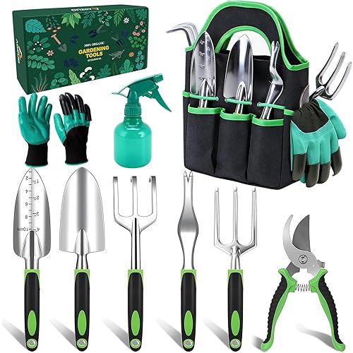 Garden Tools Set - Rust-Proof Aluminum Gardening Tools Set with Organizer Handbag, Durable Garden Tool Set - Gardening Gifts for Women and Men
