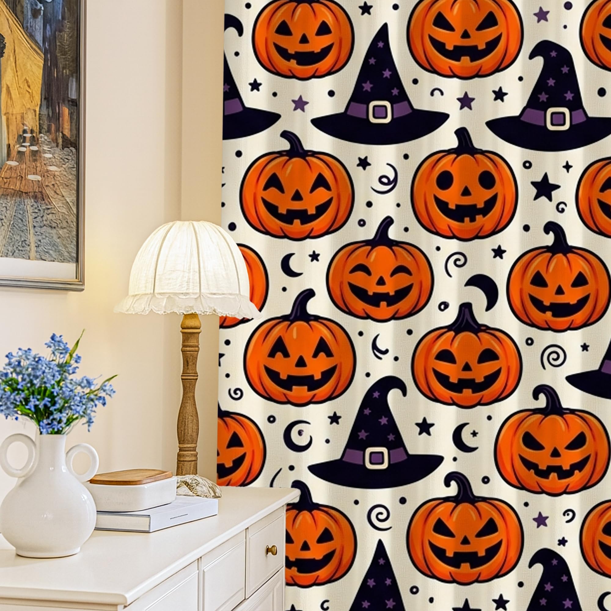 Rideaux occultants citrouilles orange pour chambre d'enfant 132x213cm