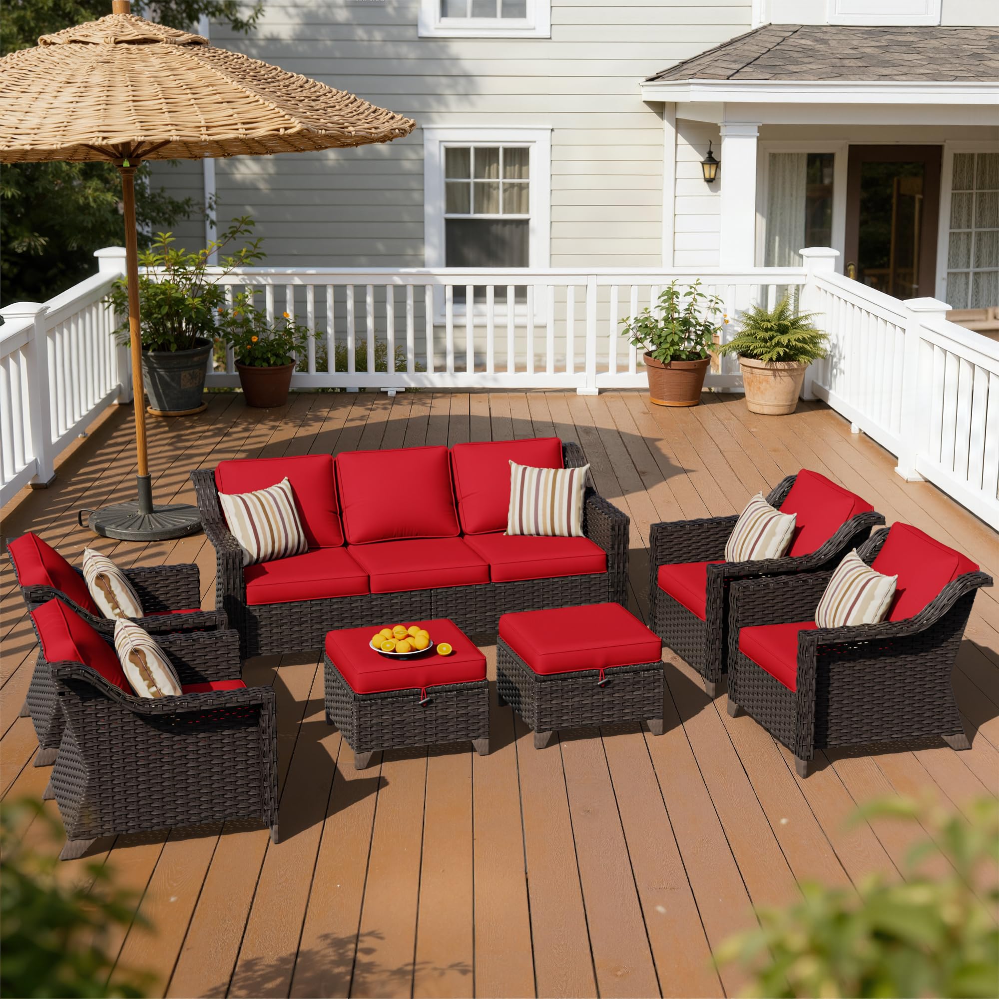 7 Piece Patio Furniture Set, Wicker Outdoor Conversation Set