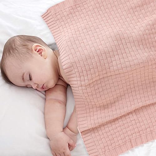 Miniatura 5 de Baby Essentials - Manta para bebé, suave y acogedora, 100% algodón, tejido de punto trenzado, para niños y niñas, color rosa