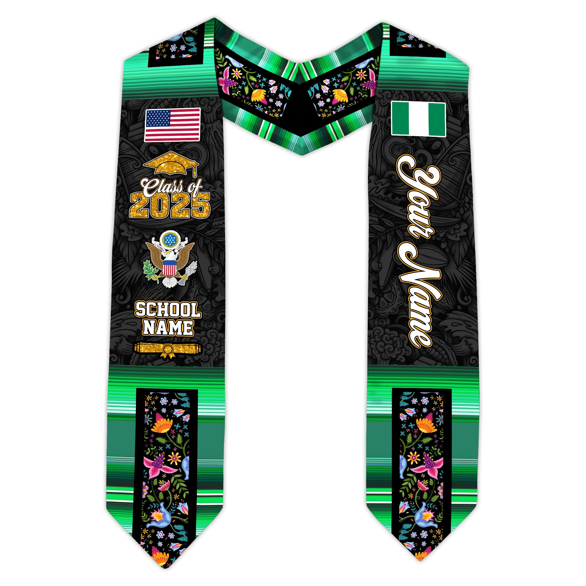 MonkeyVan Custom Nigerian Graduation Sash Nigeria Graduation Stole Personalized Nigerian American Flag Graduation Sash 2025 Style 7