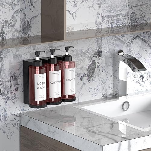Miniatura 7 de Dispensador de jabón de plástico, bomba de ducha de montaje en pared, dispensador de jabón de ducha sin taladro, dispensador de champú y