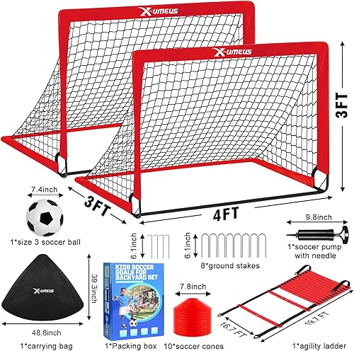 Miniatura 25 de Kids Soccer Goals for Backyard Set of 2, 4 x 3 ft/6 x 4 Toddler Soccer Goal Training Equipment with Soccer Ball, Cones, Pop Up Soccer Net for Kids
