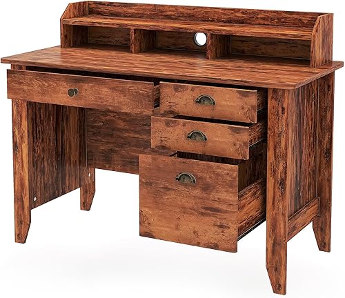 Miniatura 32 de WATERJOY Escritorio para computadora de 48 pulgadas con 4 cajones de almacenamiento y mesa ejecutiva de madera para mesa de computadora portátil