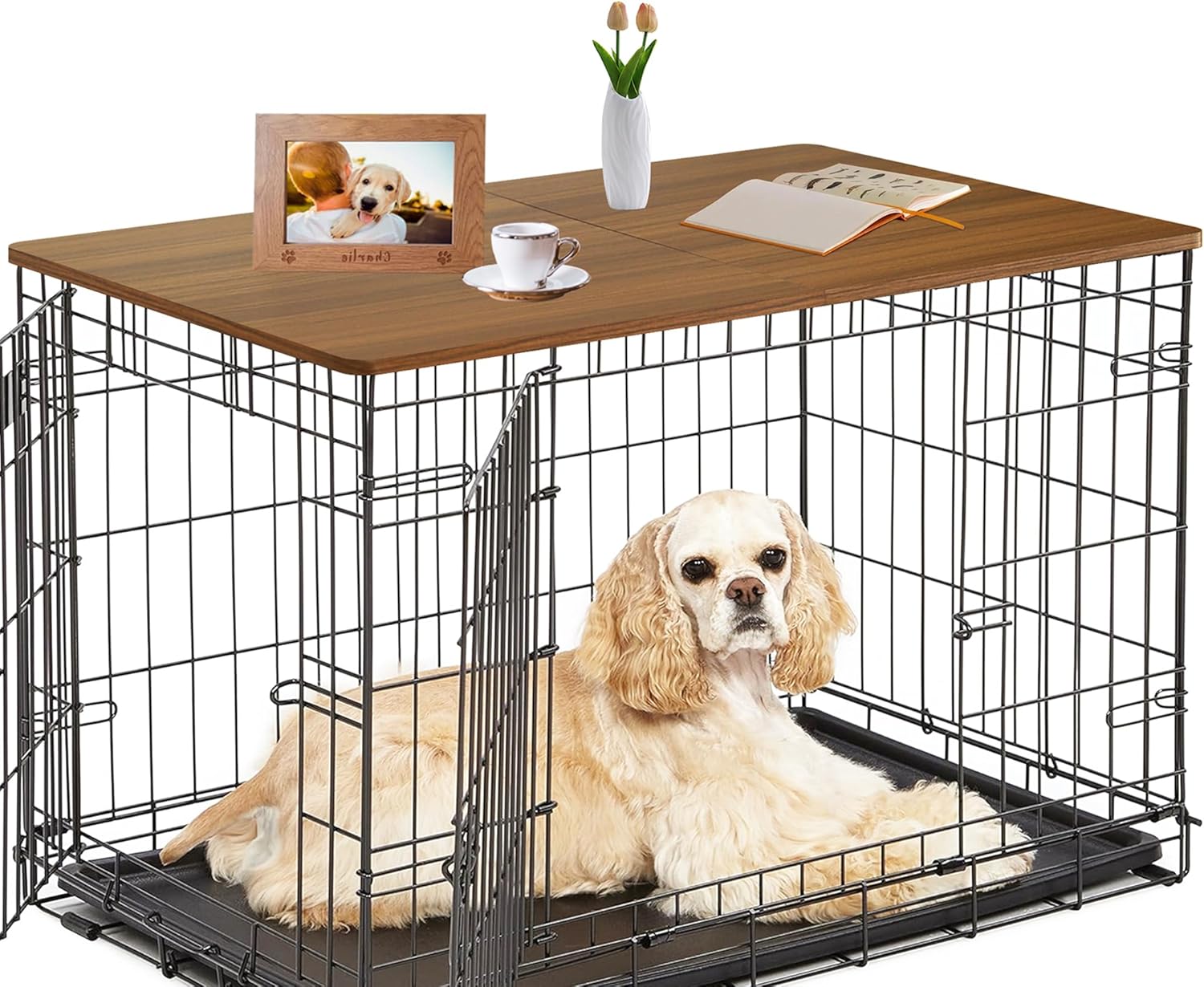 HiCaptain Foldable Dog Crate Topper 36 inch, Wood Dog