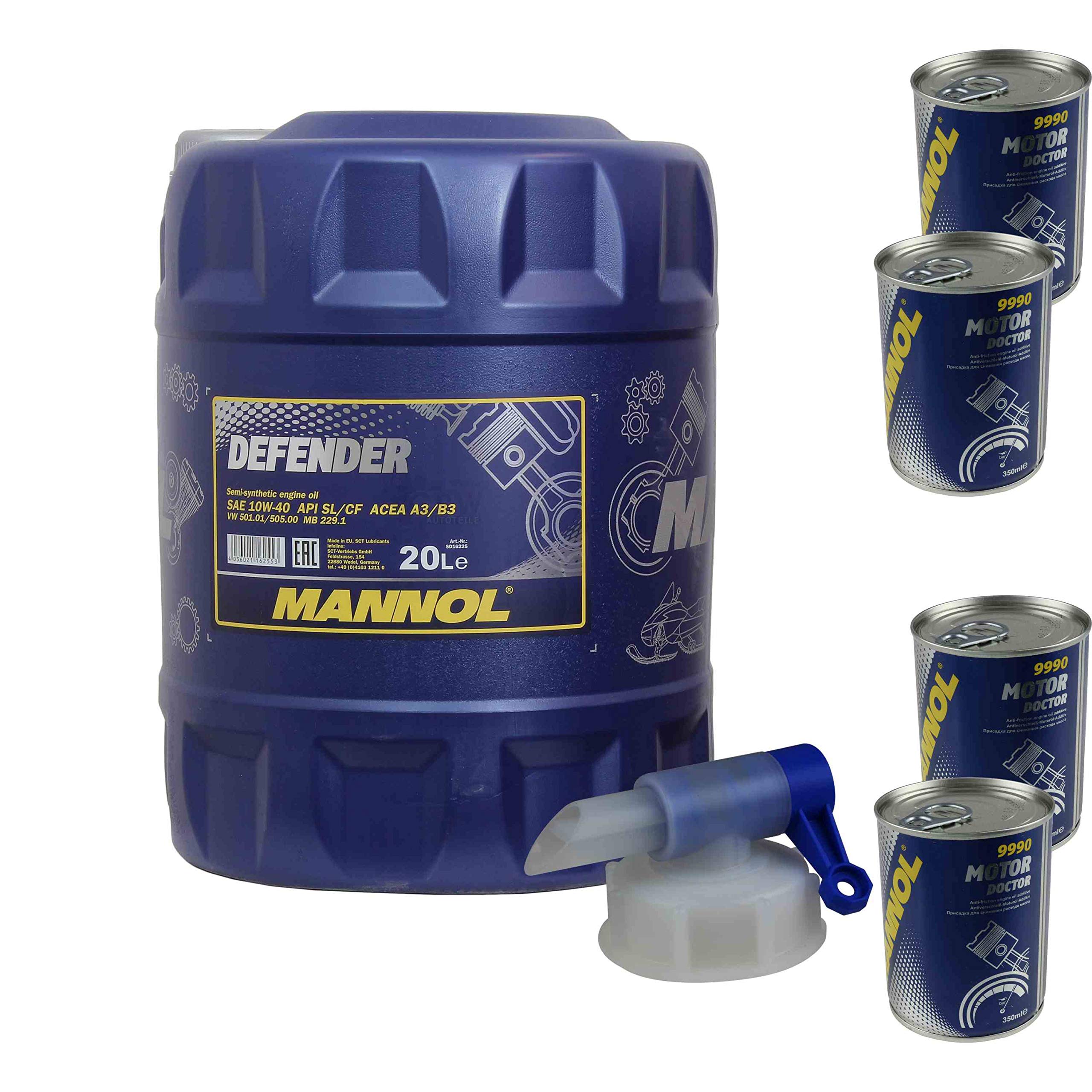 Olio motore MANNOL Defender 10W-40, 4 x MANNOL Motor Doctor ADDITIV
