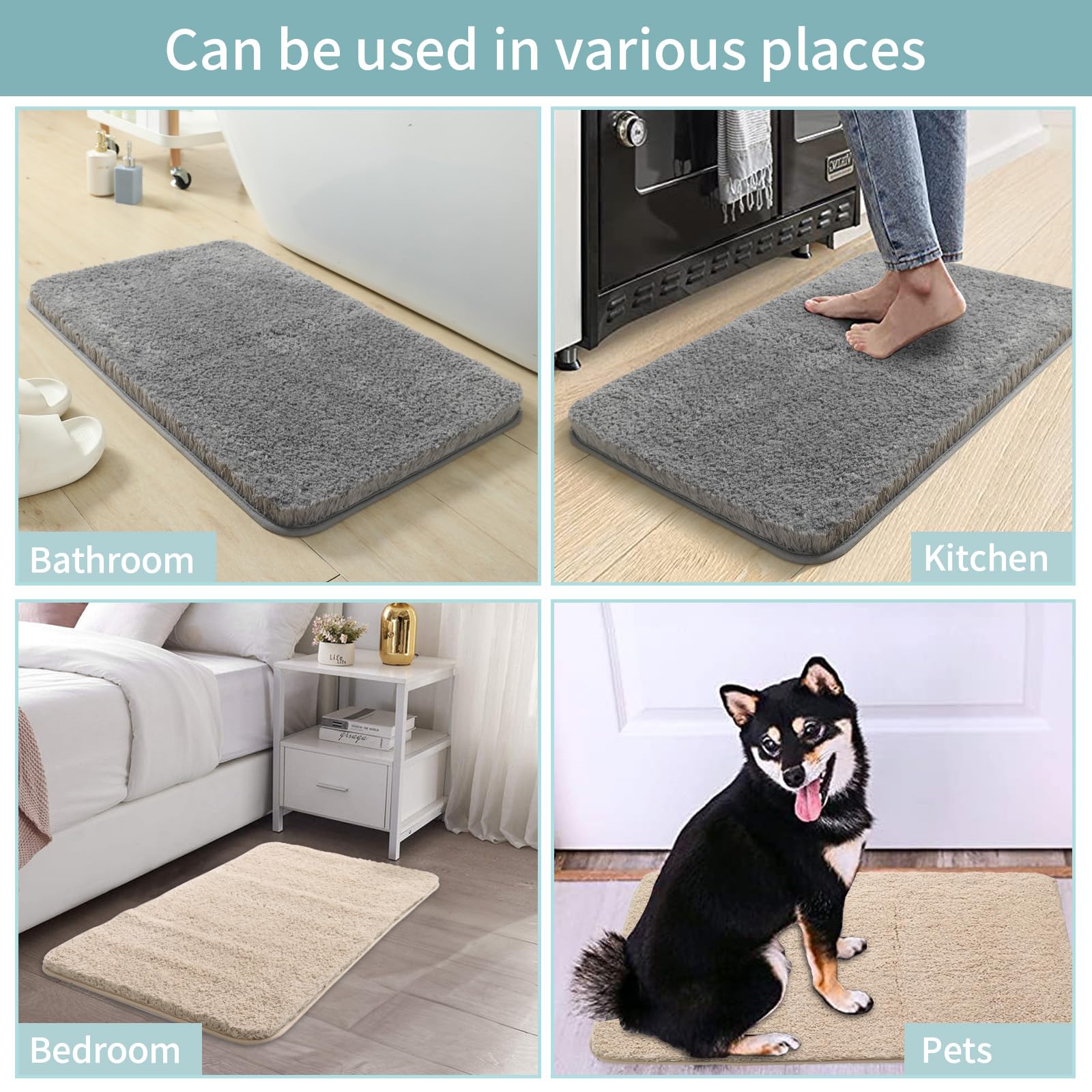 Alfombra de baño de microfibra extrasuave de 20 x 30 pulgadas, antideslizante, lavable, absorbente de agua, de secado rápido, para suelo del baño, bañera y ducha, color beige