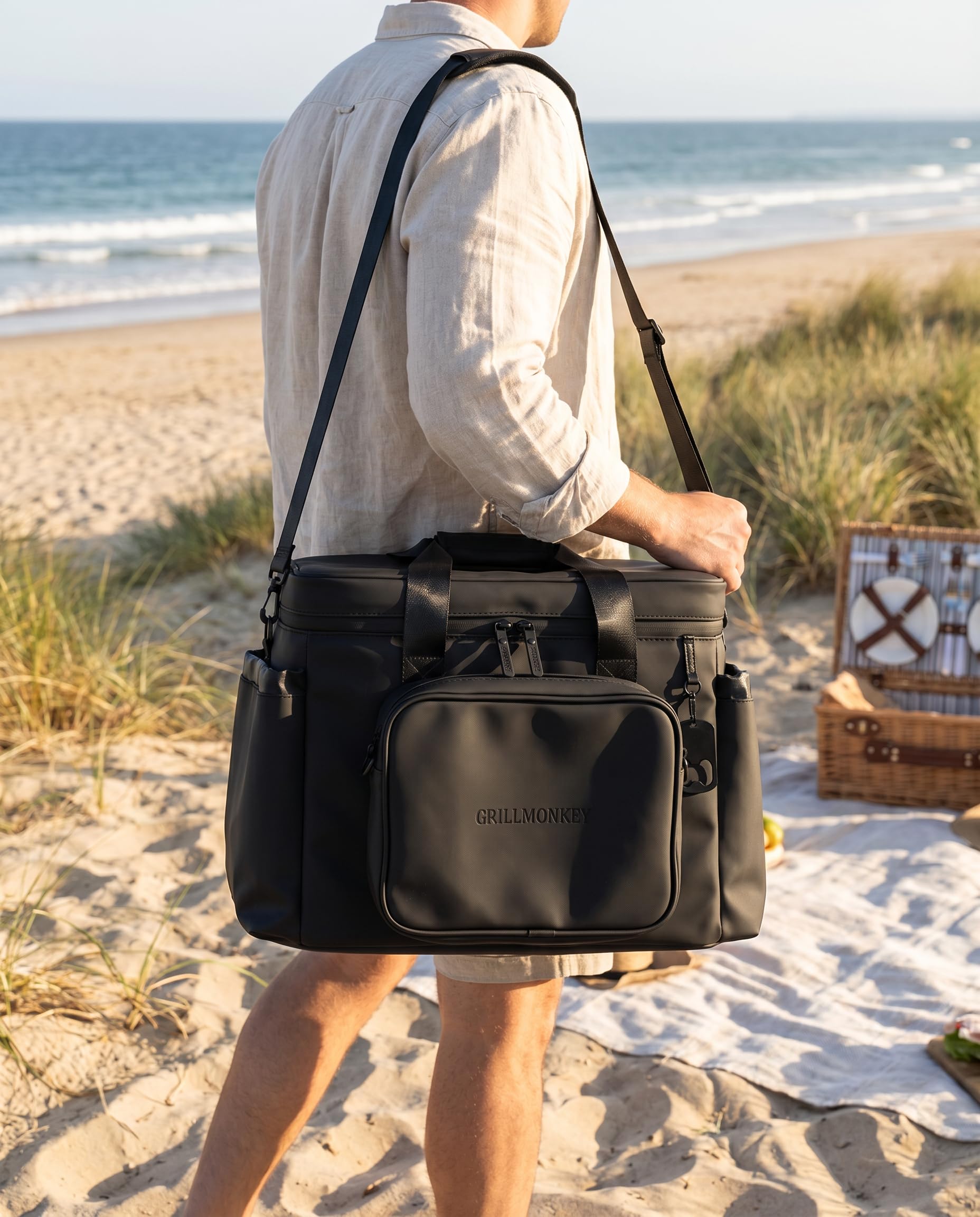 Bolsa isotérmica de 40 l con bolsillo frontal extraíble, bolsa térmica a prueba de fugas con abrebotellas, bolsa térmica aislada para camping, playa, picnic y festival